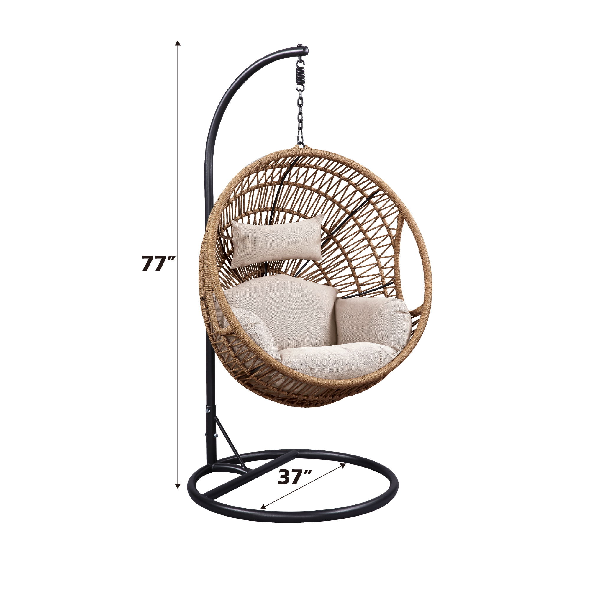 Vasant - Hanging Chair - Beige Fabric & Rope, dark gray, view 5