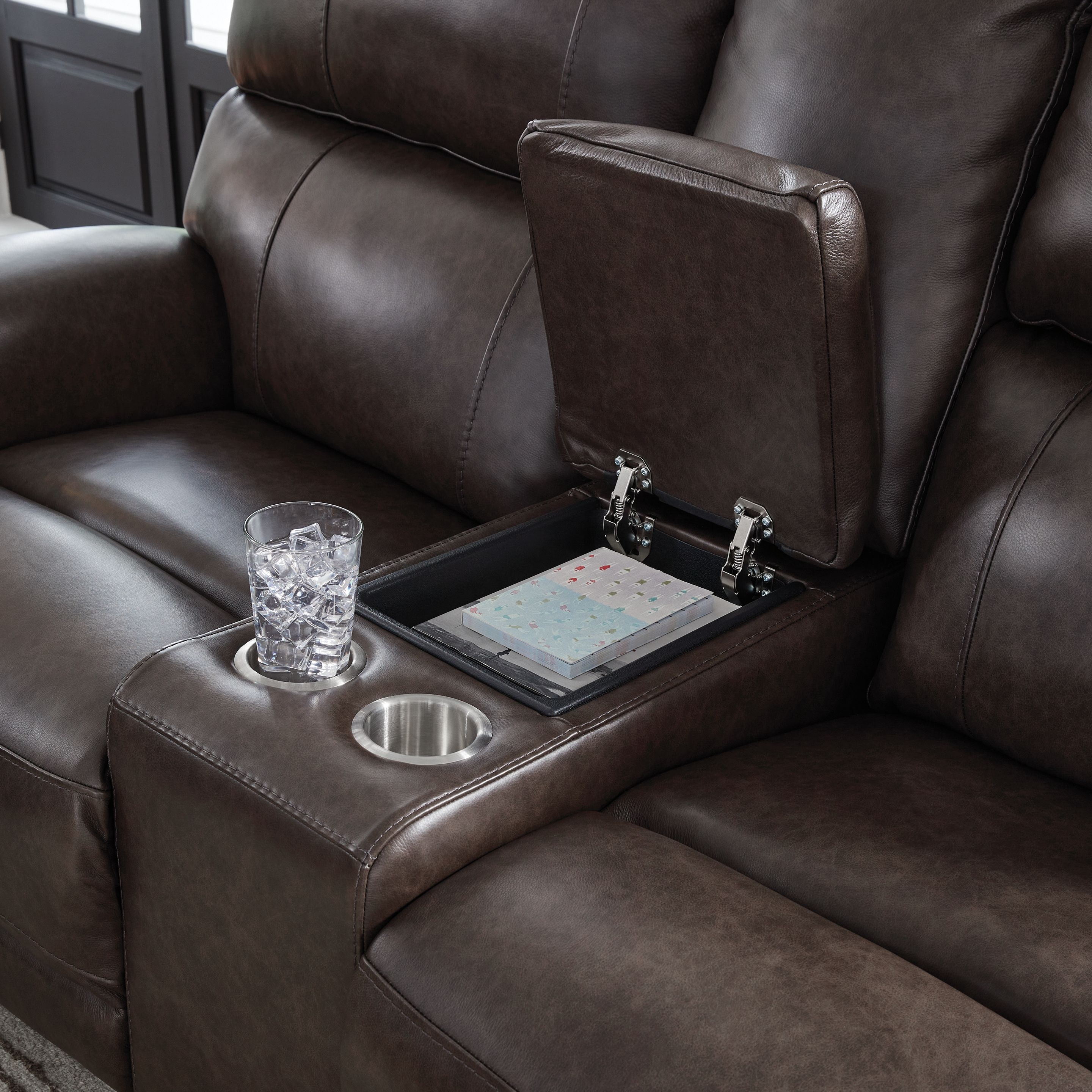 Ashley Furniture Crossplex - Power Reclining Loveseat / Console / Adjustable Headrest - Smoke - Image 5