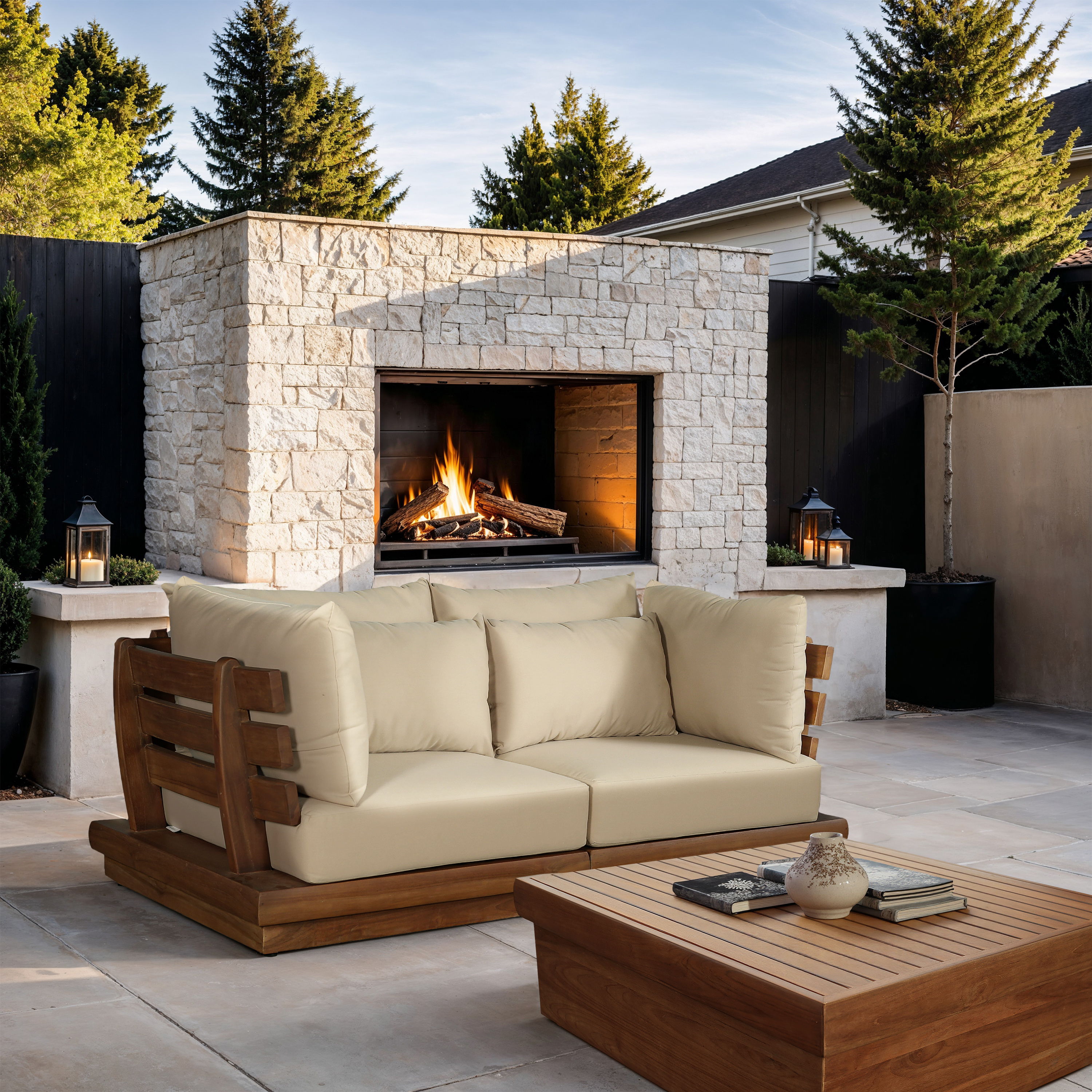 Mirella - 2 Piece Water Resistant Fabric 76" Upholstered Outdoor Patio Modular Loveseat - Tan
