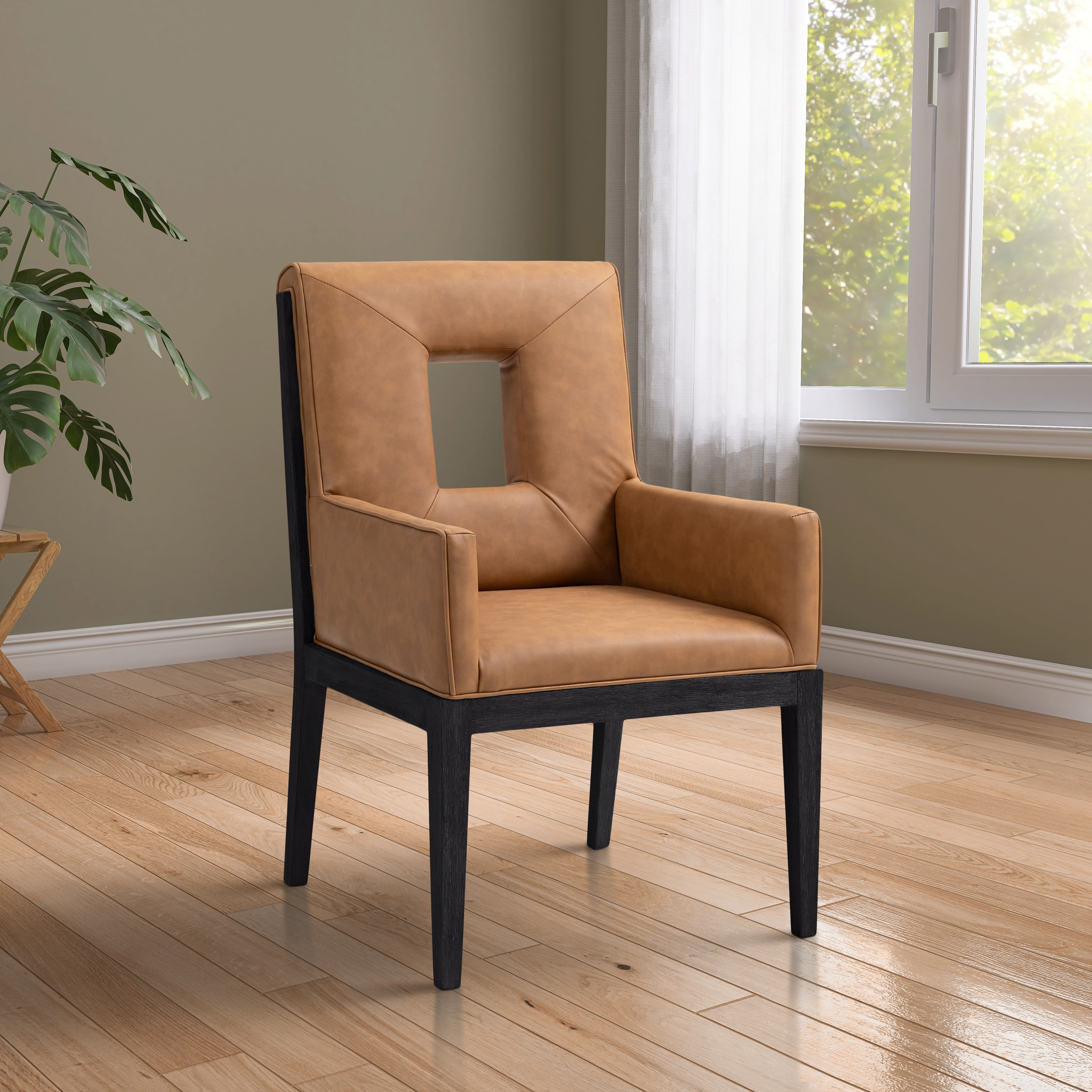 Gwendolyn - Faux Leather Dining Arm Chair With Black Frame - Cognac