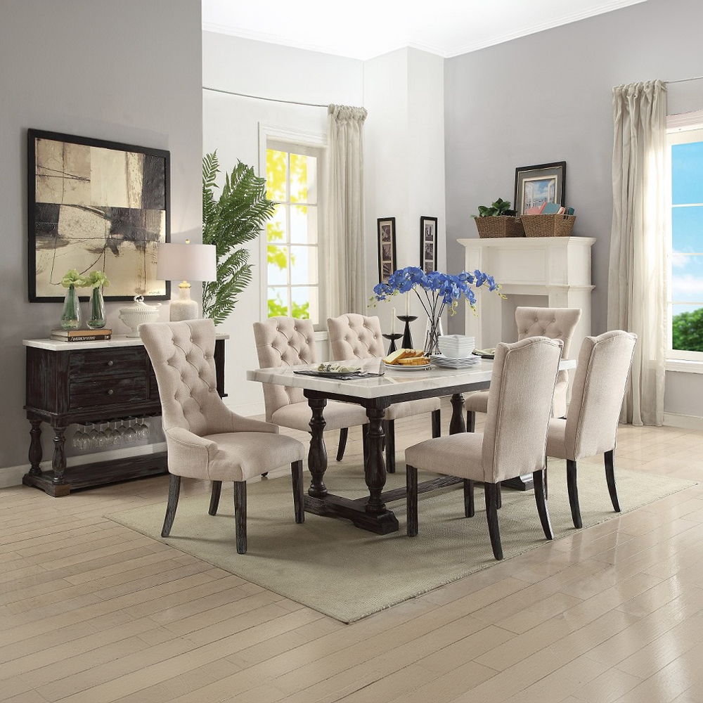 Gerardo - Side Chair (Set of 2) - Beige Linen & Weathered Espresso, beige, view 7