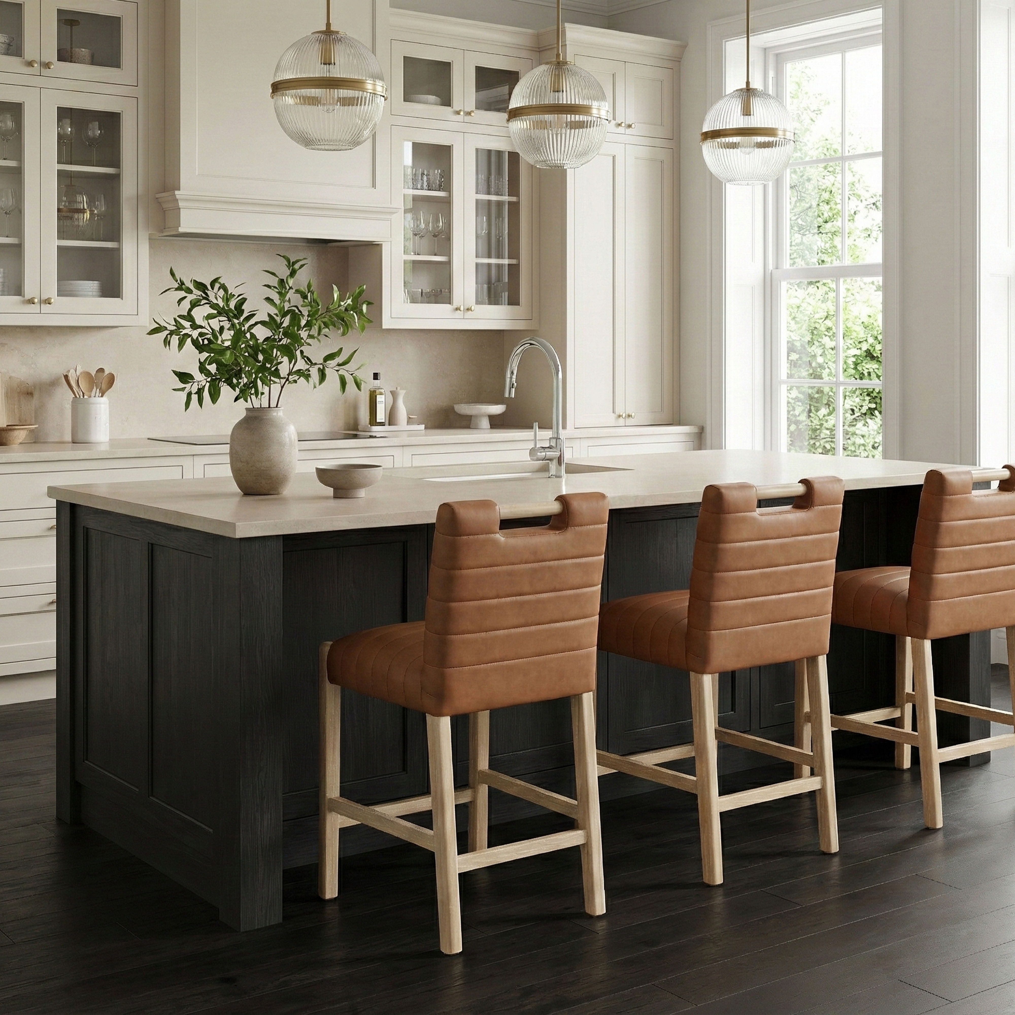 Aimee - Faux Leather Counter Stool - Cognac