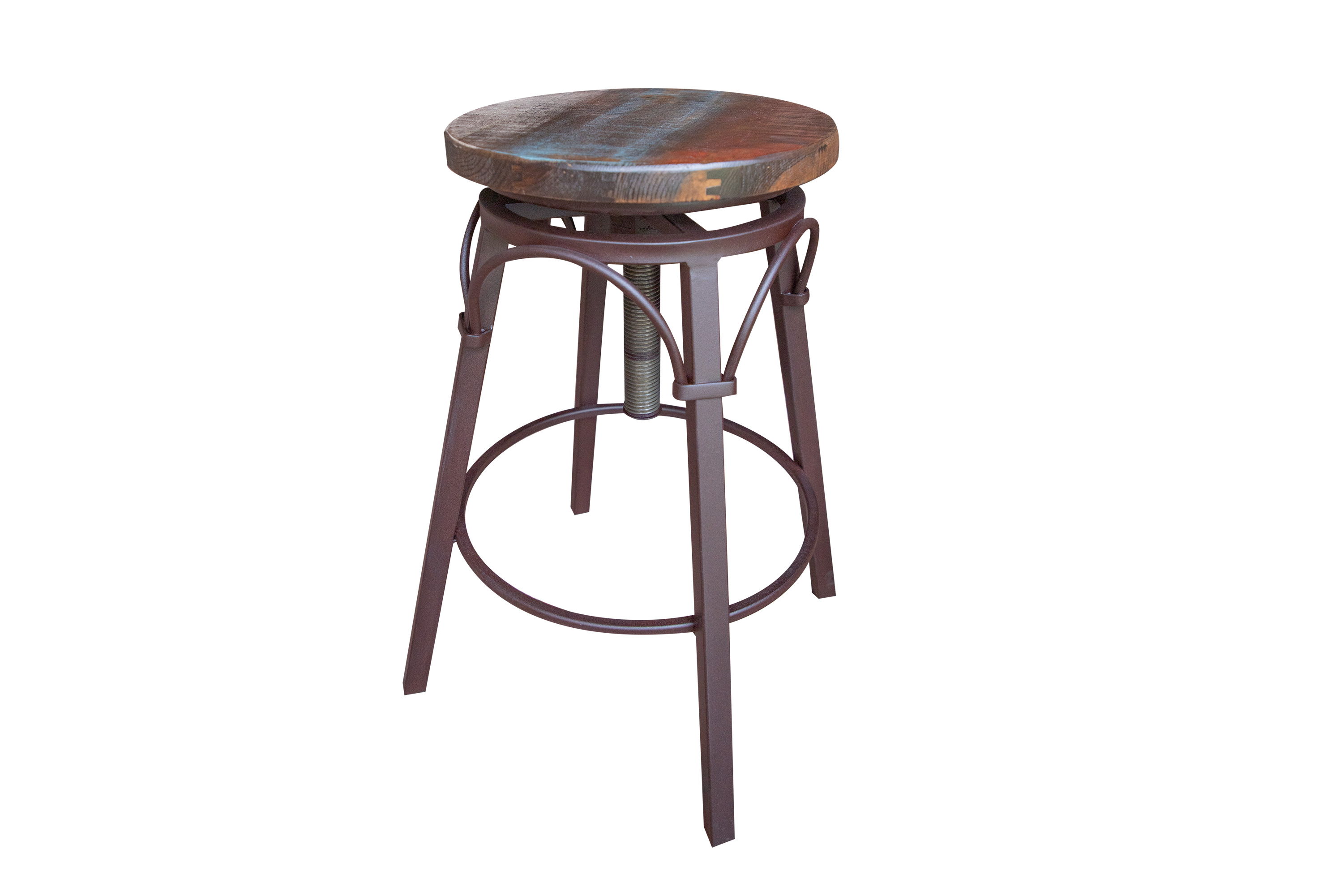 International Furniture Direct Antique - Stool With Iron Base - Multicolor