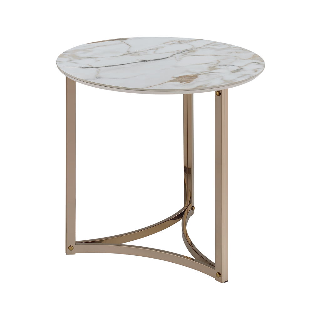 Zaidee - 23.5" End Table - Sintered Stone & Champagne, gold, view 2