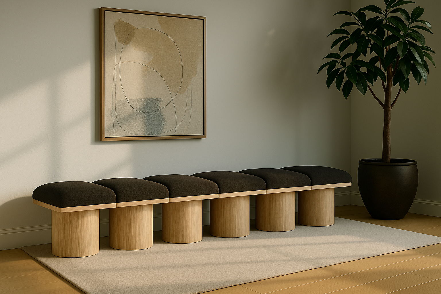 Pavilion - 93" 6 Piece Modular Bench With Natural Base - Brown