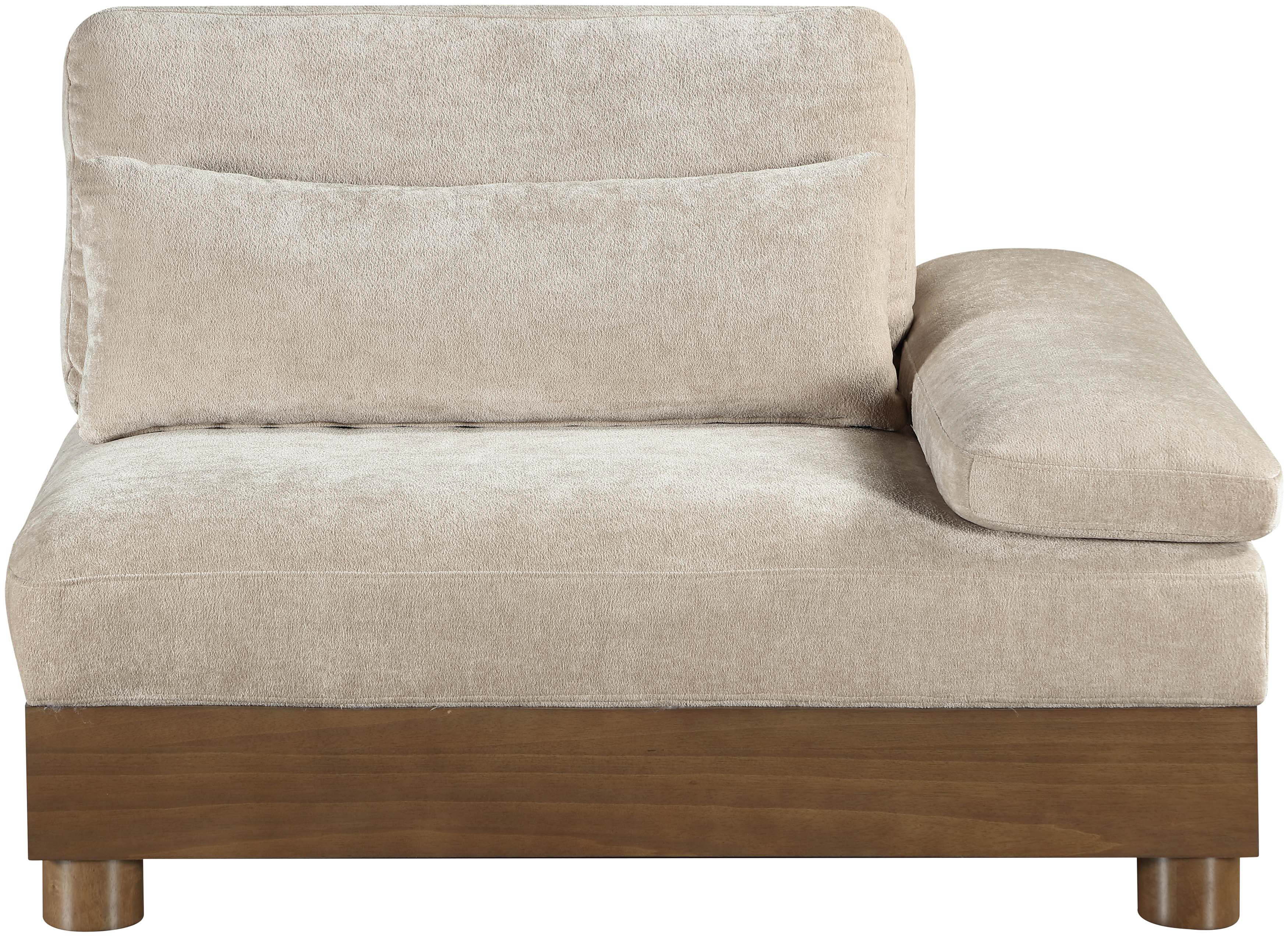 Turin - Chenille Fabric Upholstered Modular Right Arm Chair - Taupe / Brown Walnut