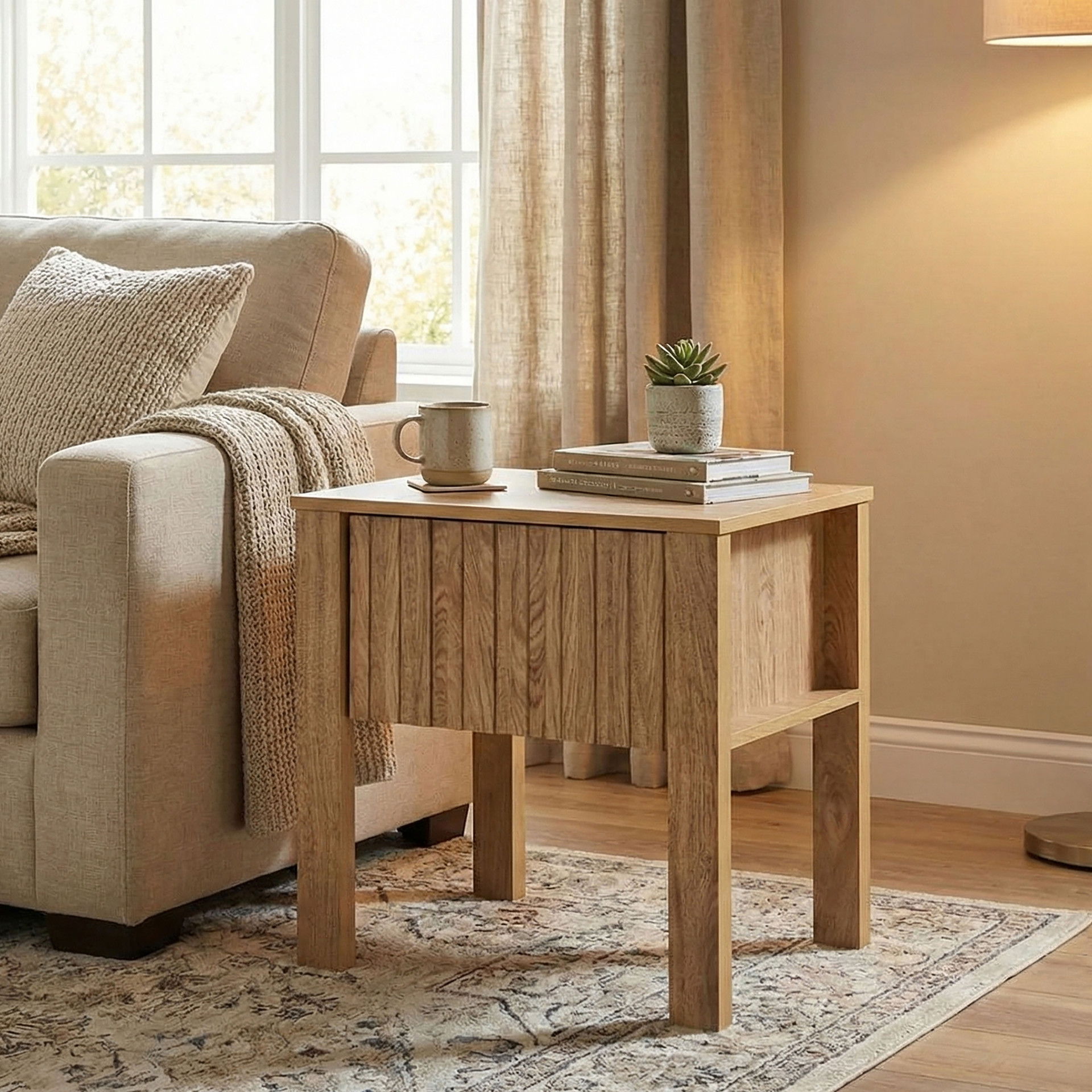 Thayer - One Drawer End Table/Bedside Table - Natural, light brown