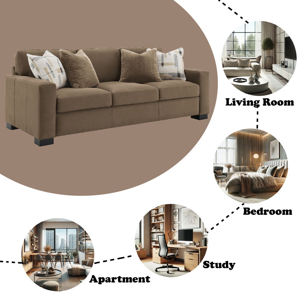 Darya - Sofa With 4 Pillows - Brown Suede Fabric, light brown, view 5