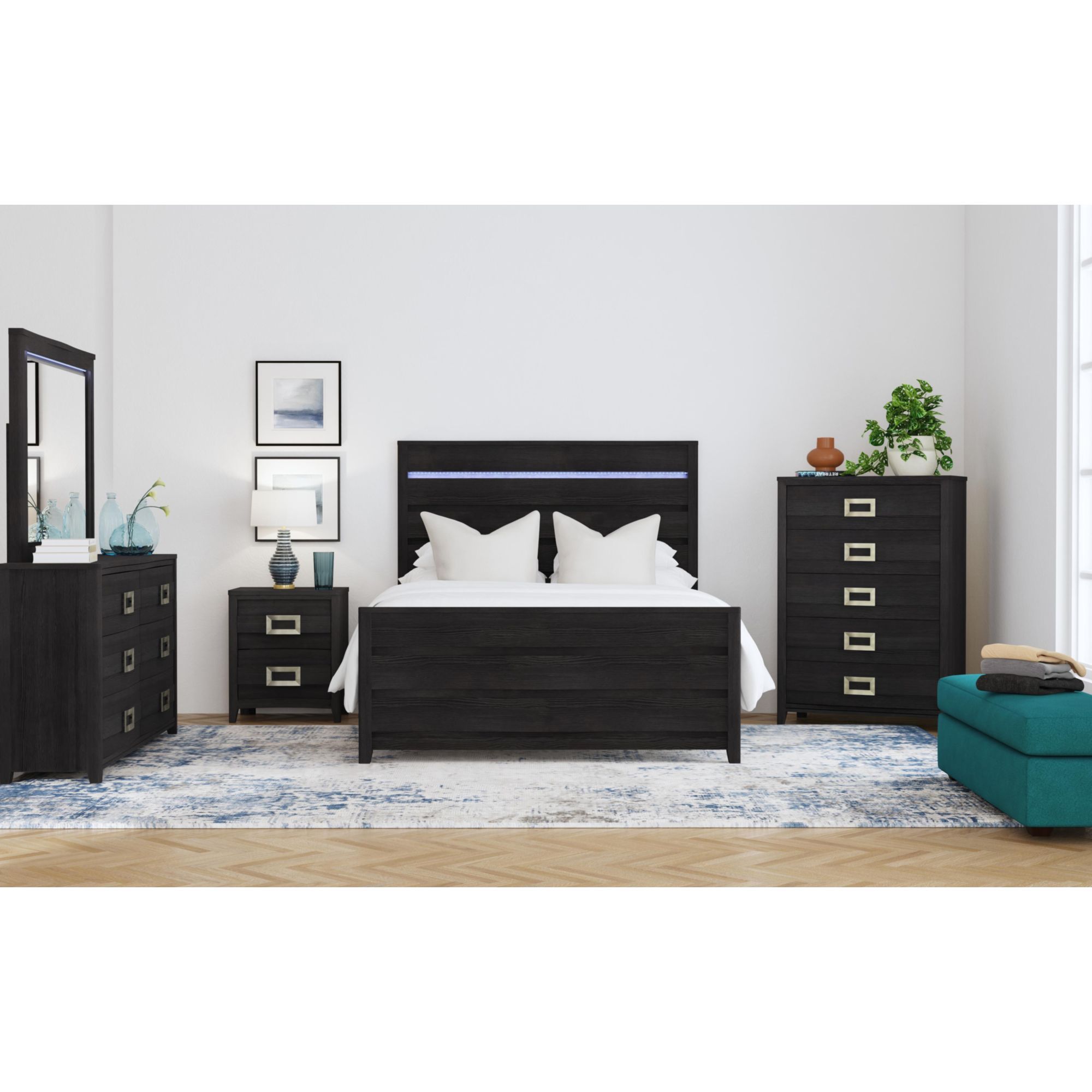 Tobias - Queen Bed With LED - Black