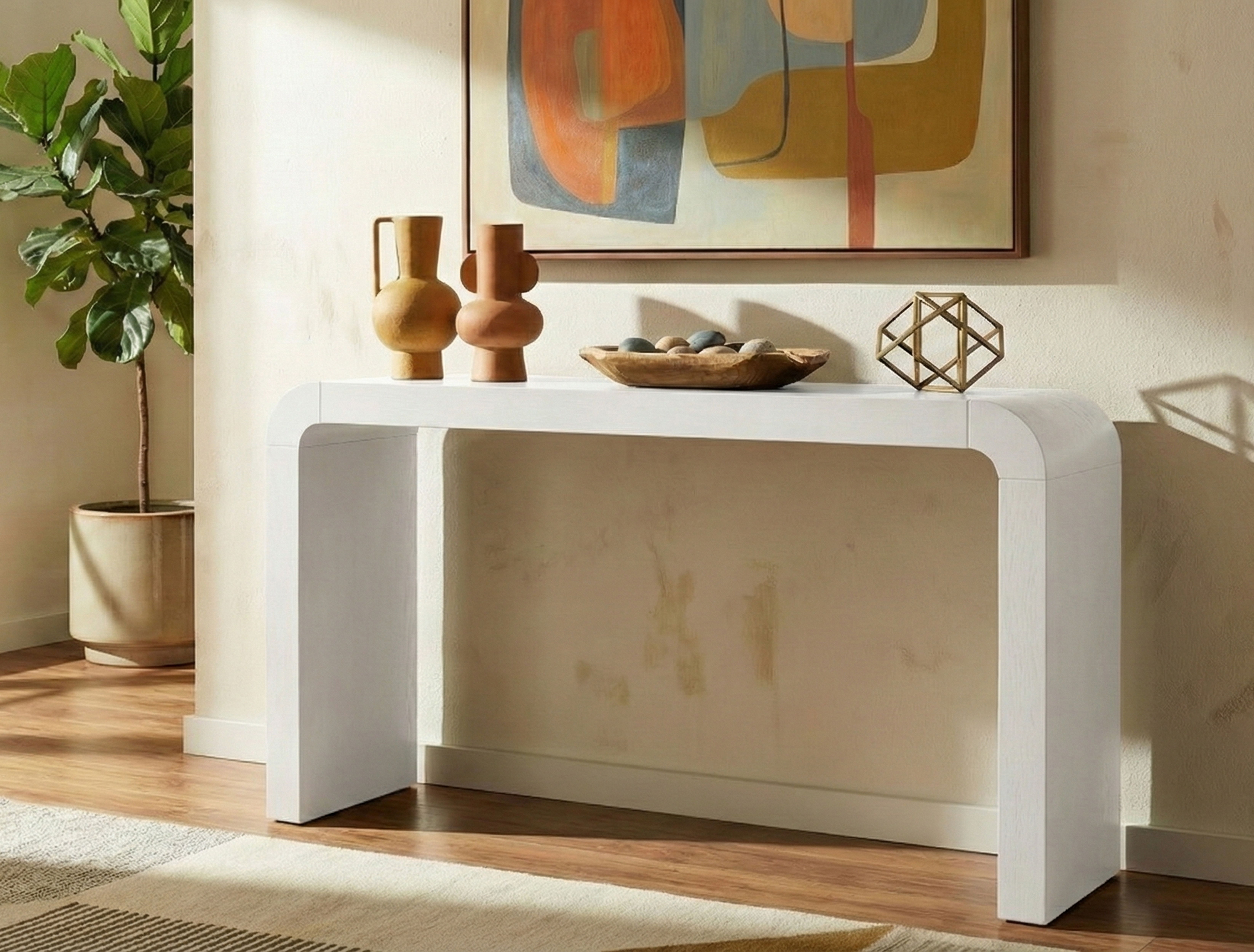 Toulon - Oak Veneer Console Table - White