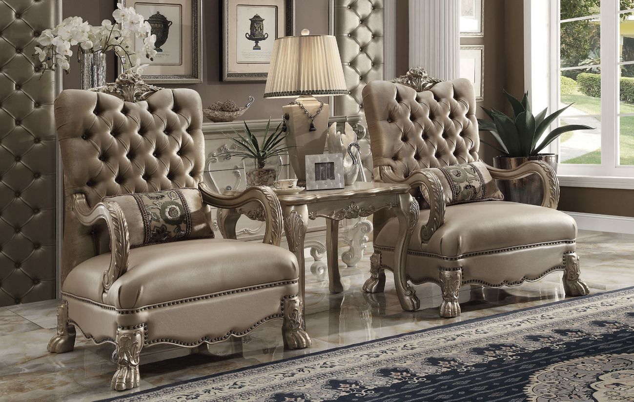 Dresden - Chair With Pillow - Bone Velvet & Gold Patina, beige