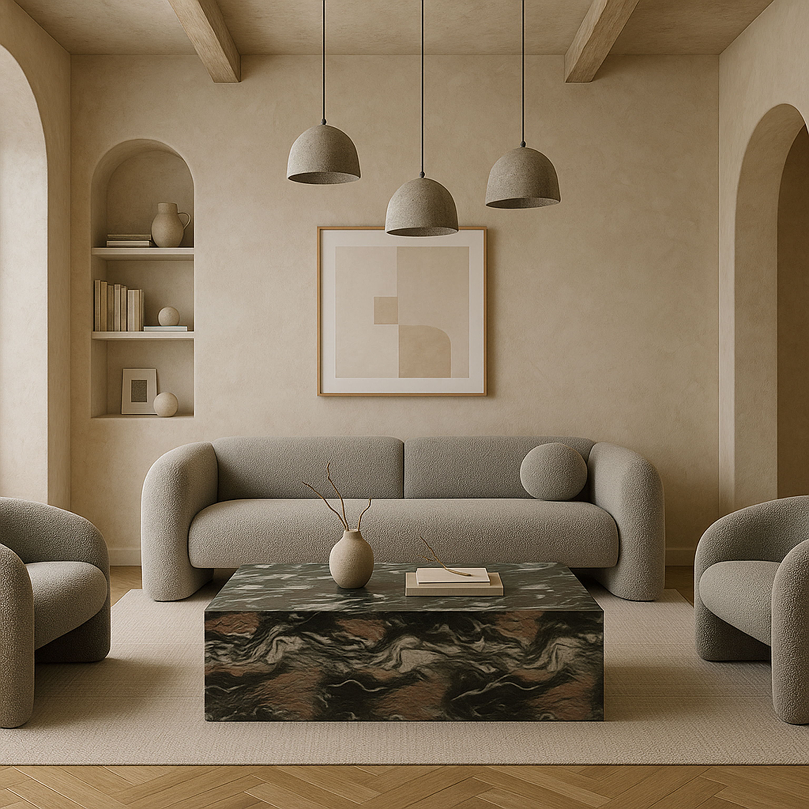Piazza - Marble Finish Concrete Coffee Table - Green