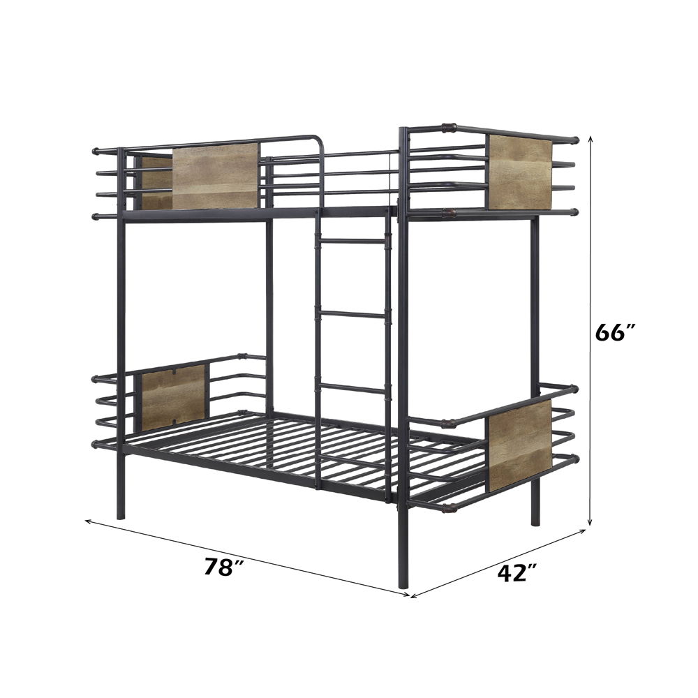 Deliz - Twin Over Twin Bunk Bed - Gunmetal, dark gray, view 3