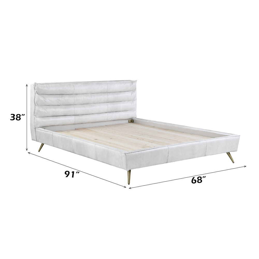 Doris - Queen Bed - Vintage White Top Grain Leather, white, view 4