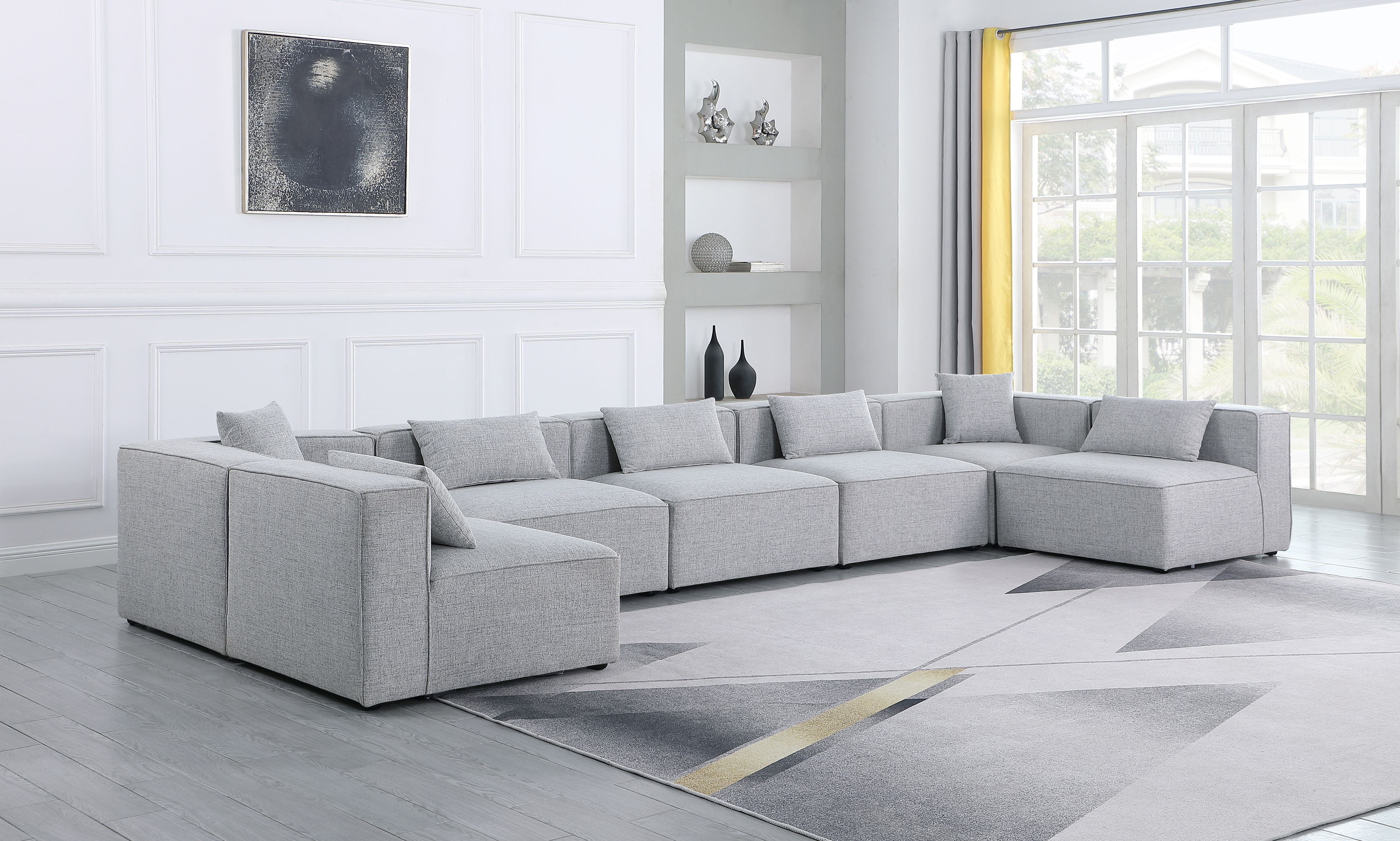 Cube - Linen 7 Piece Modular U-Shaped Sectional - Gray