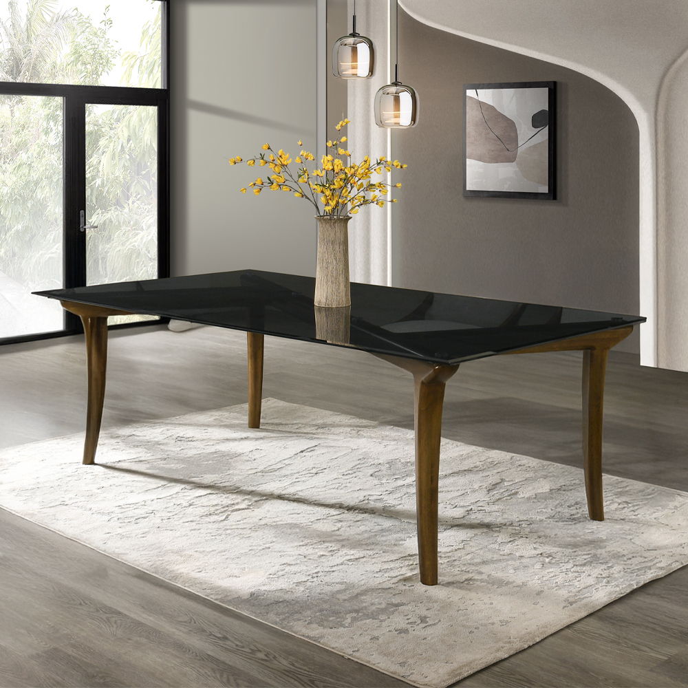 Danzel - Dining Table With Glass Top - Vintage Oak, dark brown