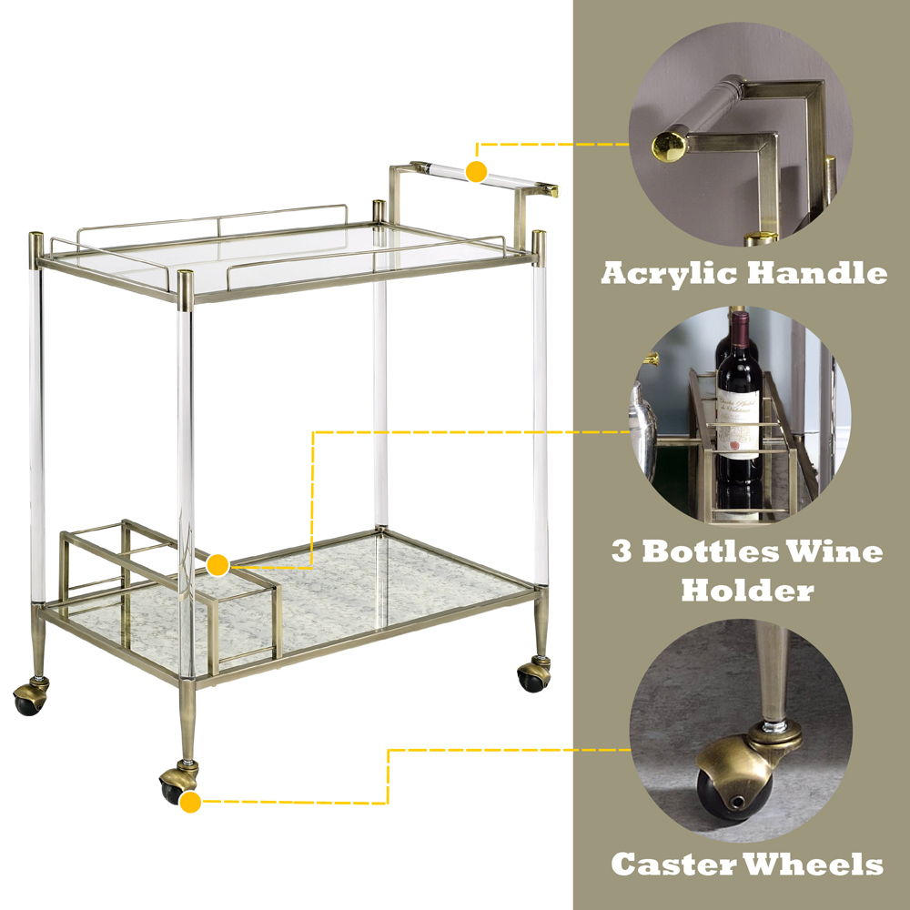 Cirro - Serving Cart - Antique Mirror & Wire Brass, silver, view 3