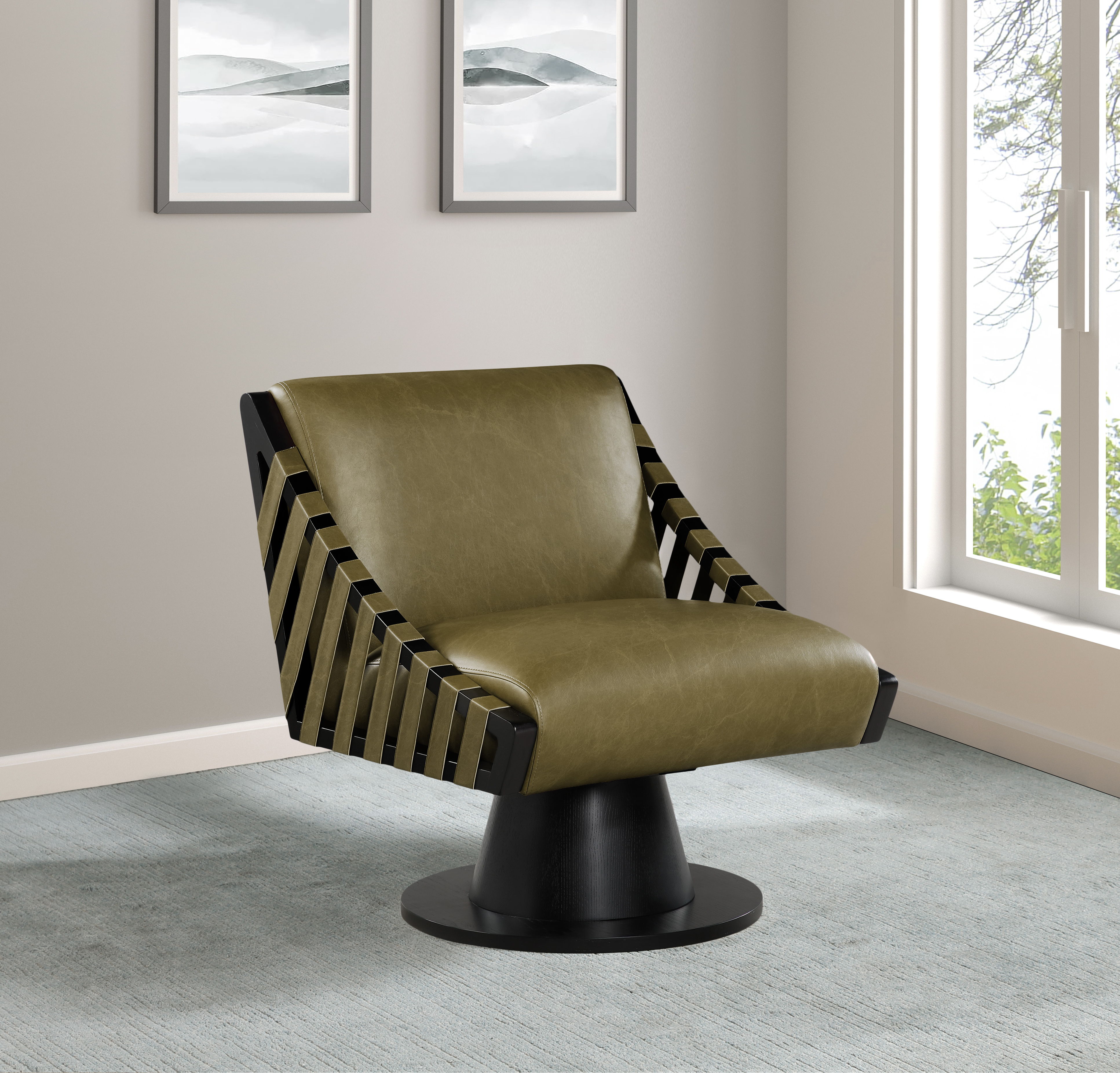 Millwin - Swivel Accent Chair With Black Base - Olive