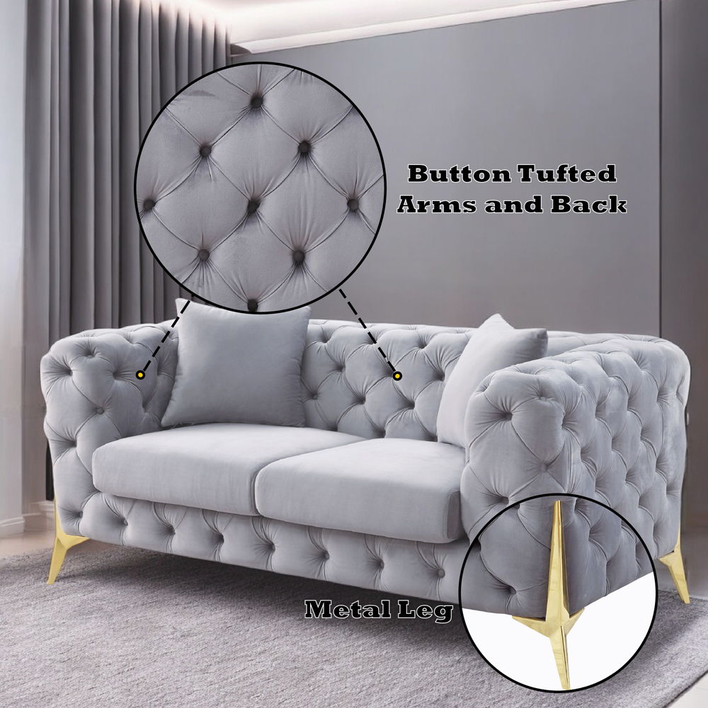 Jelanea - Loveseat With 2 Pillows - Gray Velvet & Gold, gray, view 5