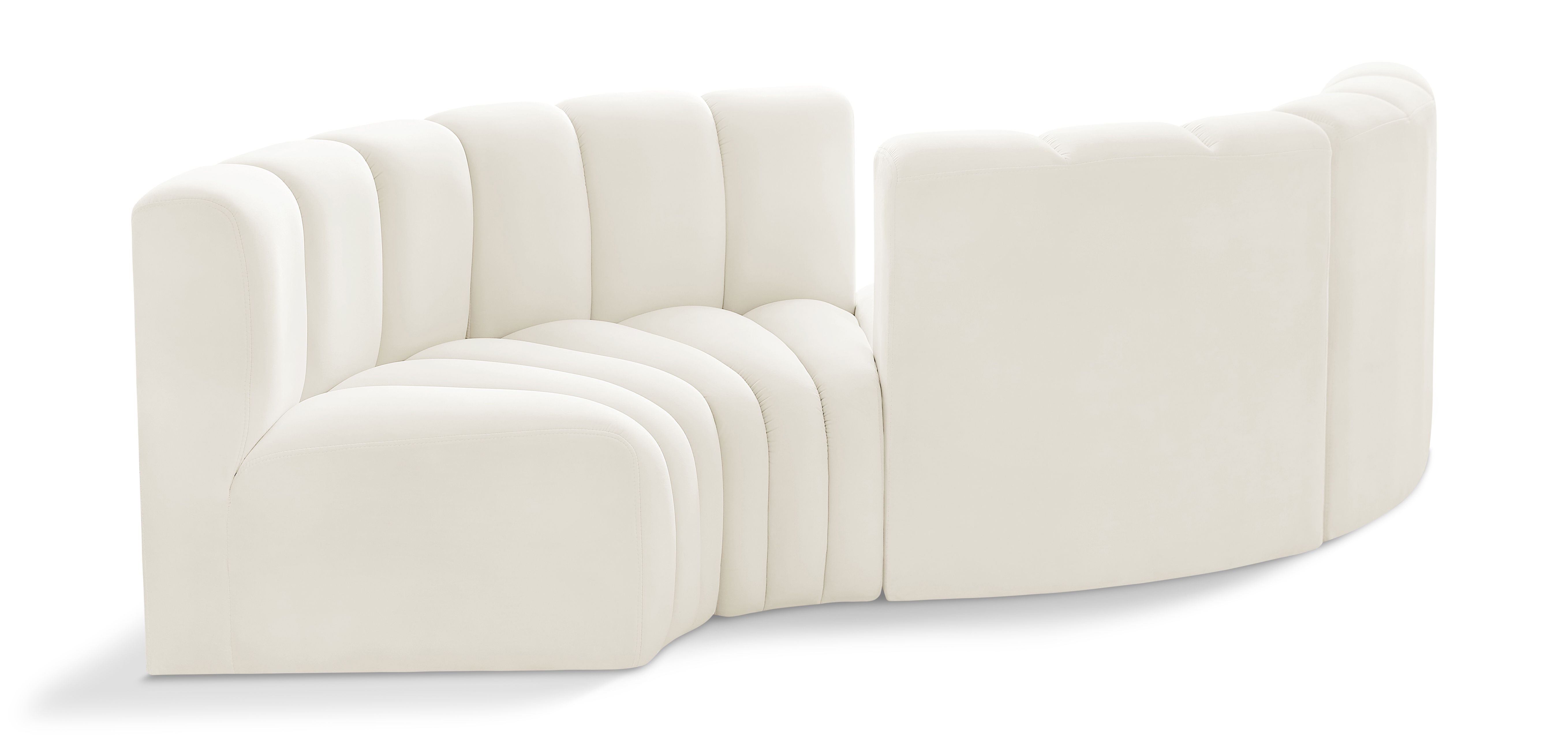 Arc - Velvet 4 Piece Curved Modular Sofa - Cream