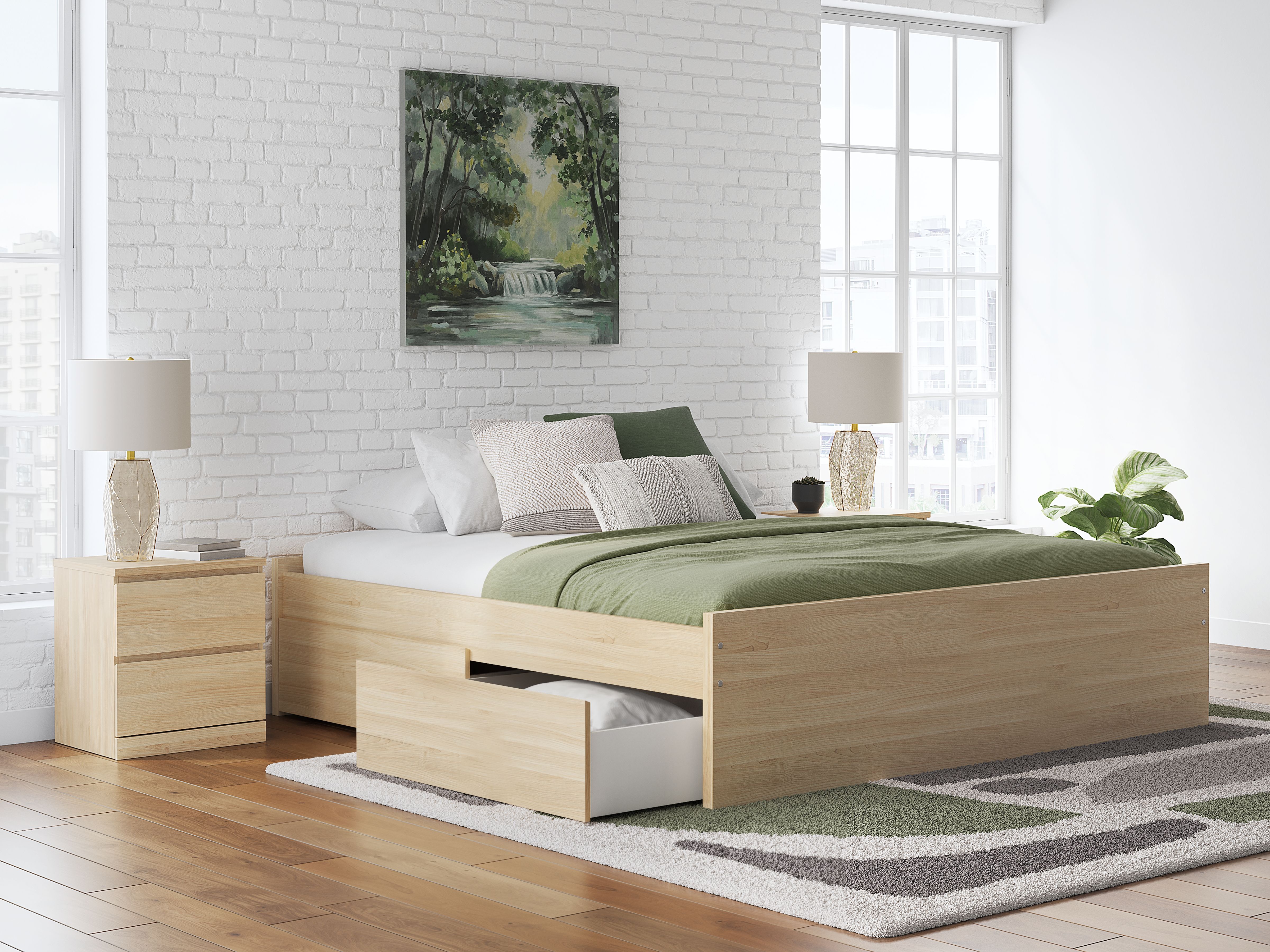 Onita - King Platform Bed With 1 Side Storage - Natural