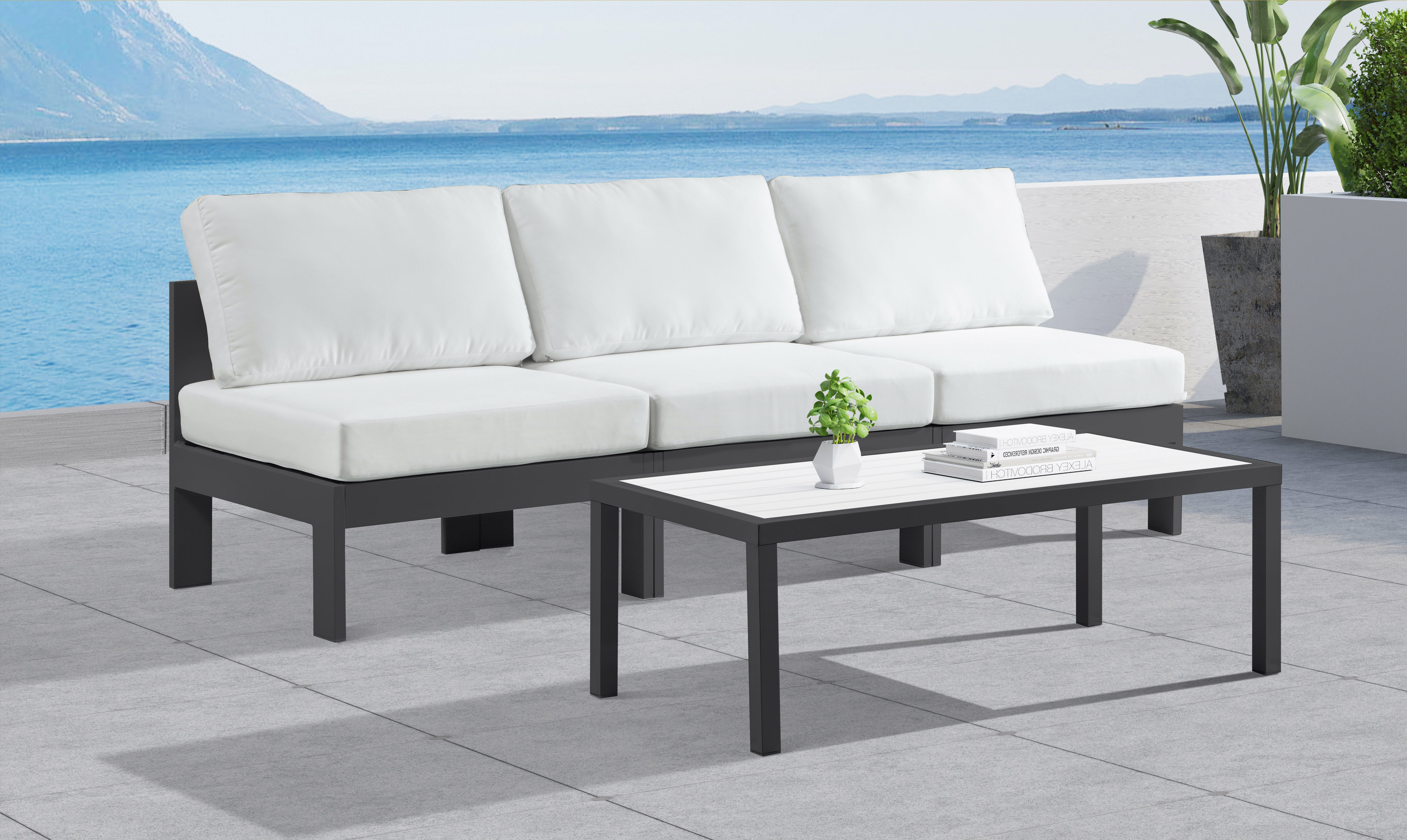 Nizuc - Outdoor Patio 3 Piece Armless Modular Sofa With Gray Frame - White