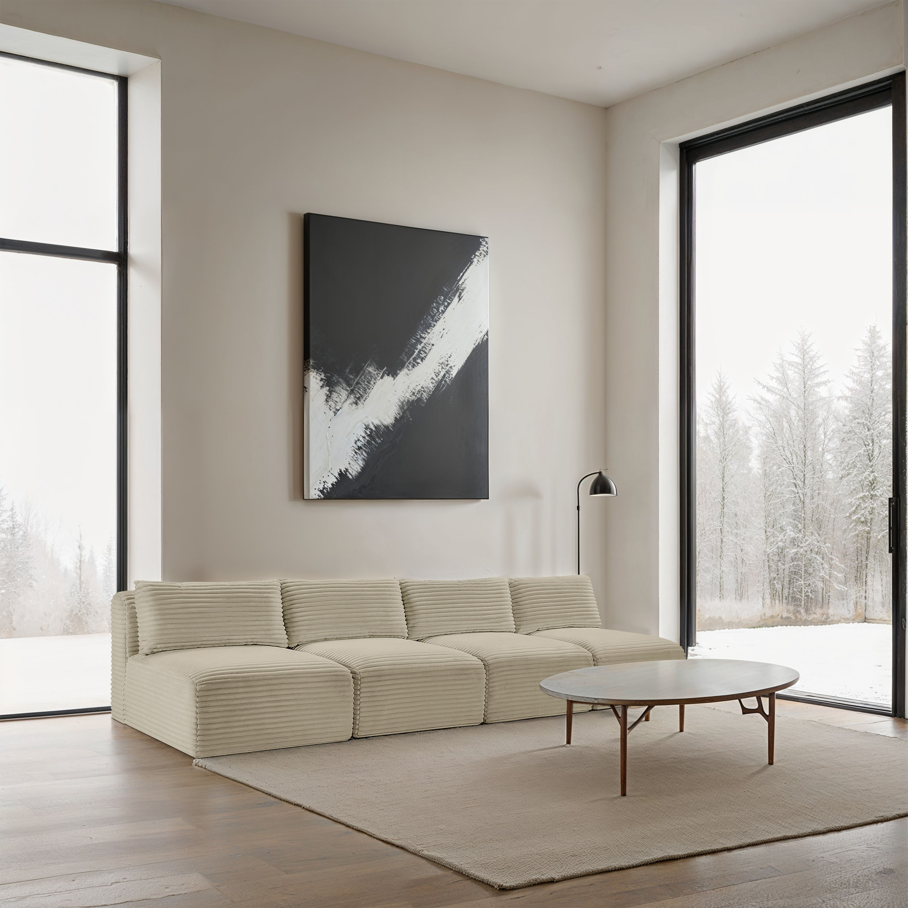 Shaggy - 4 Piece Modular Armless Sofa - Cream