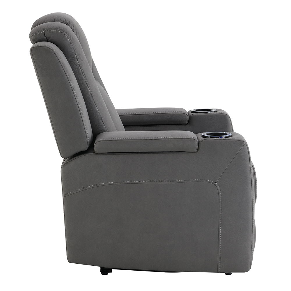 Leuco - Power Motion Recliner With Cup Holder, Control, LED & Power Headrest - Gray, dark gray, view 3