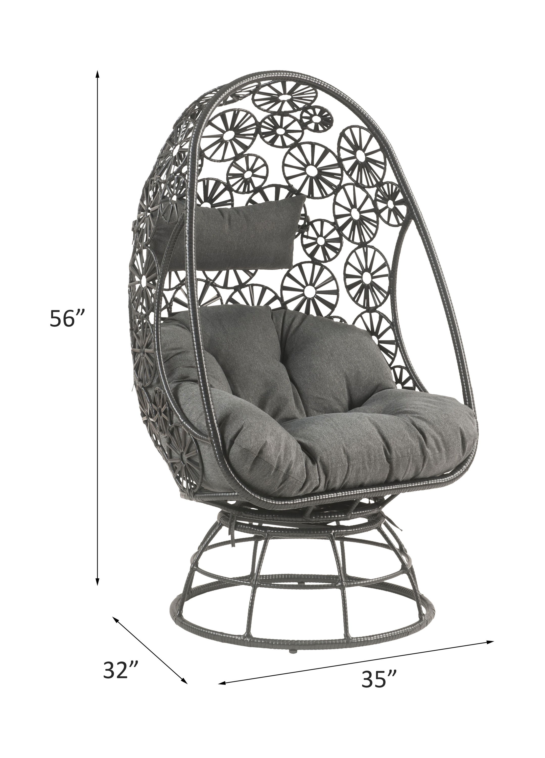 Hikre - Patio Lounge Chair & Side Table - Clear Glass, Charcoal Fabric & Black Wicker, dark gray, view 6