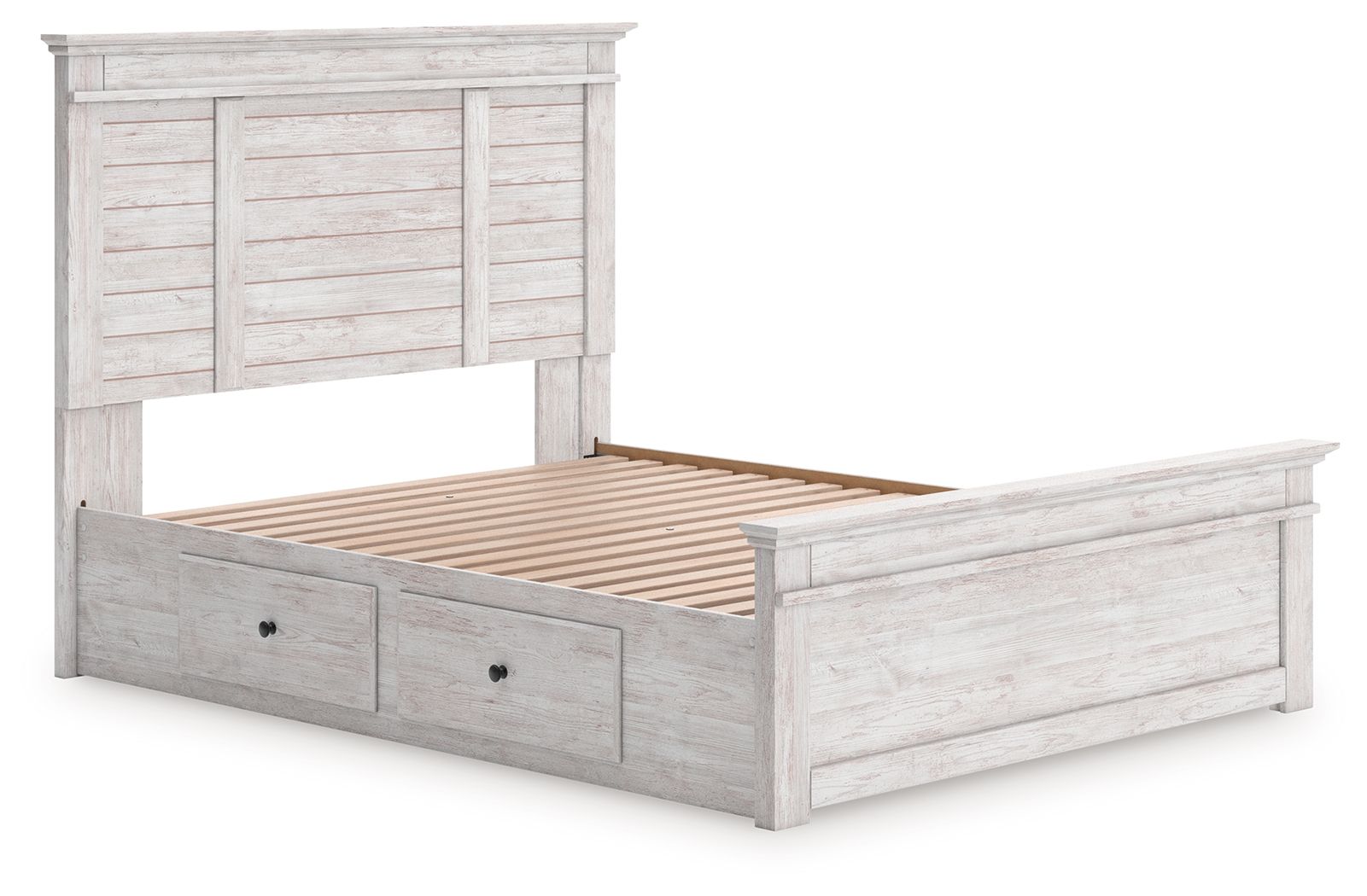 Makidern - Queen Panel Storage Bed With Under Bed Storage Unit - Whitewash