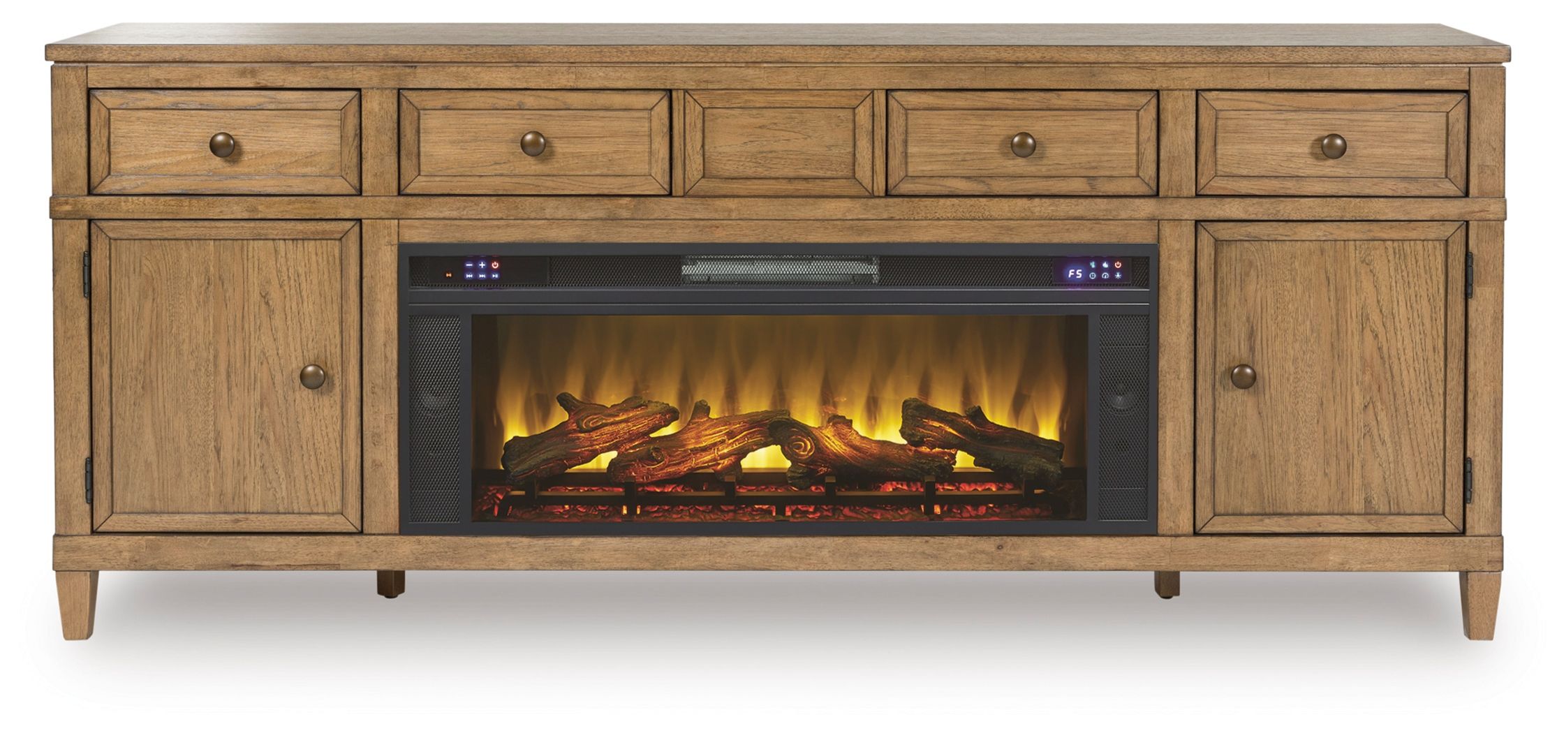 Ashley Furniture Sharlance - 81" TV Stand With Electric Infrared Fireplace Insert - Light Brown - Image 3