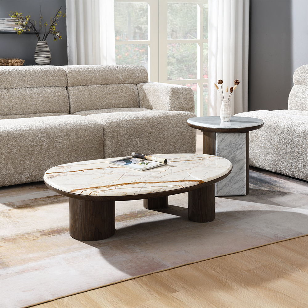 Haidar - Coffee Table With Marble Top - Natural / Brown, beige, view 6