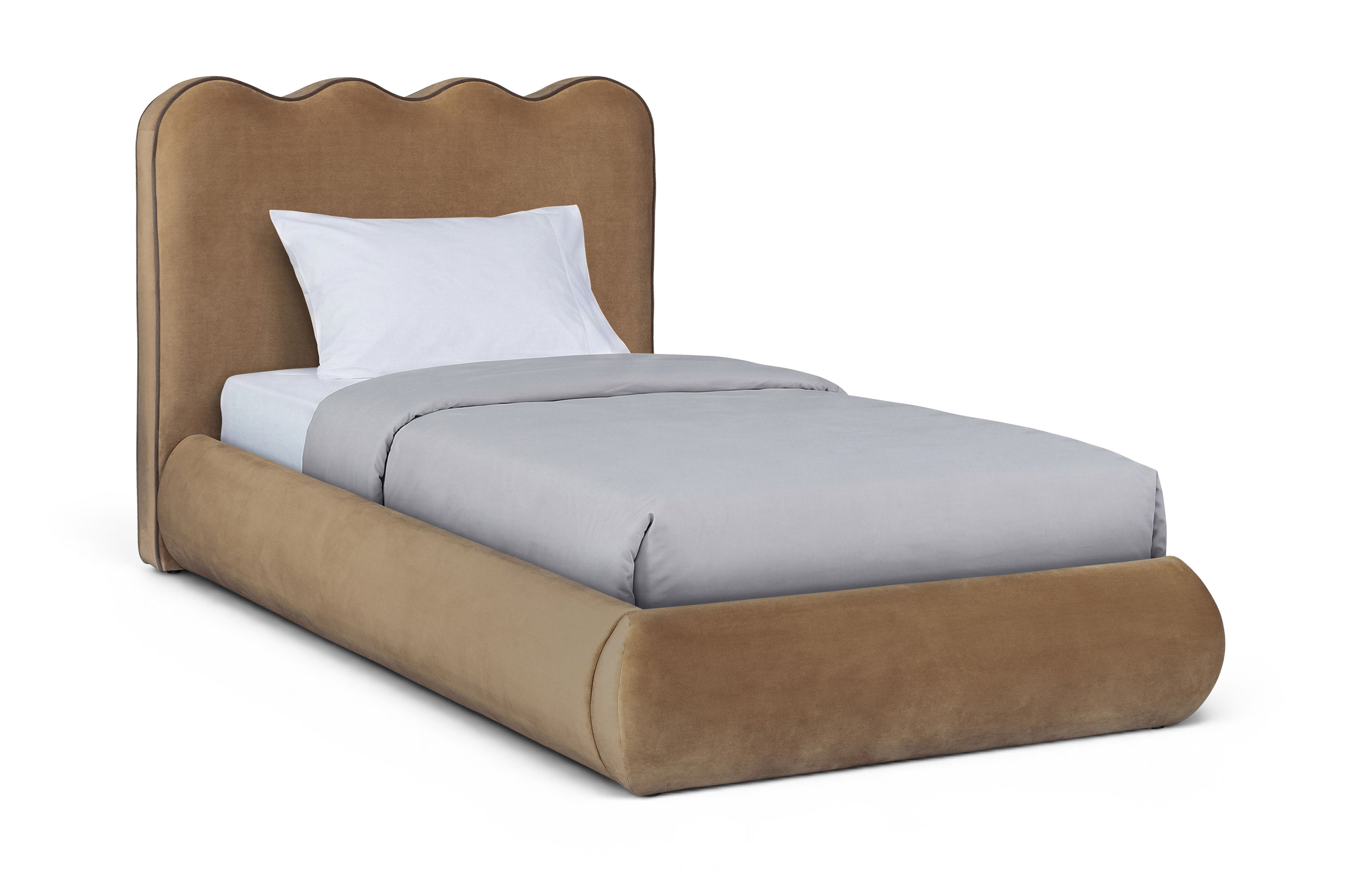 Tempo - Velvet Upholstered Twin Bed - Saddle