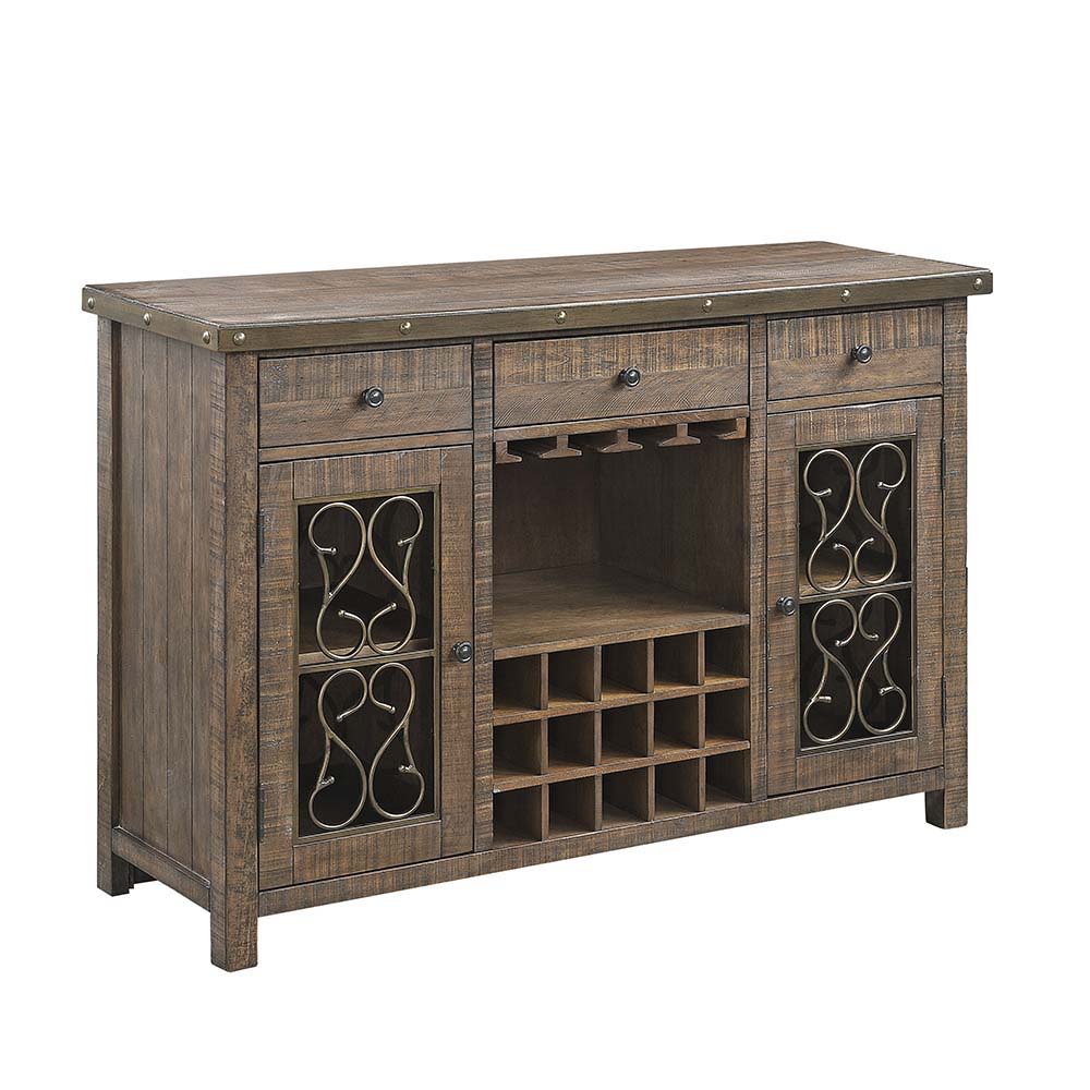 Raphaela - Server With Cup Holder & Wine Rack - Weathered Cherry, dark brown