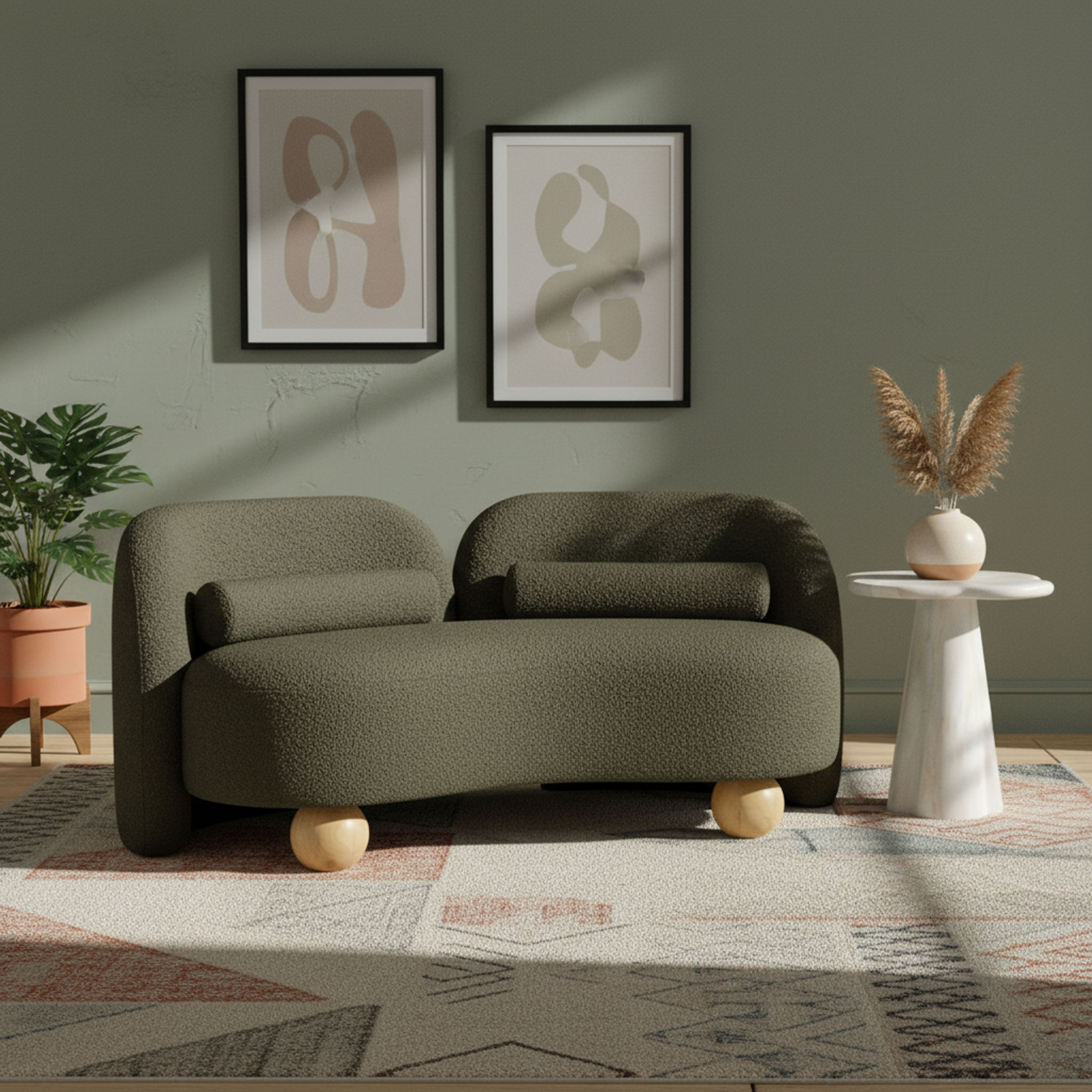 Daphne - Boucle Loveseat - Olive
