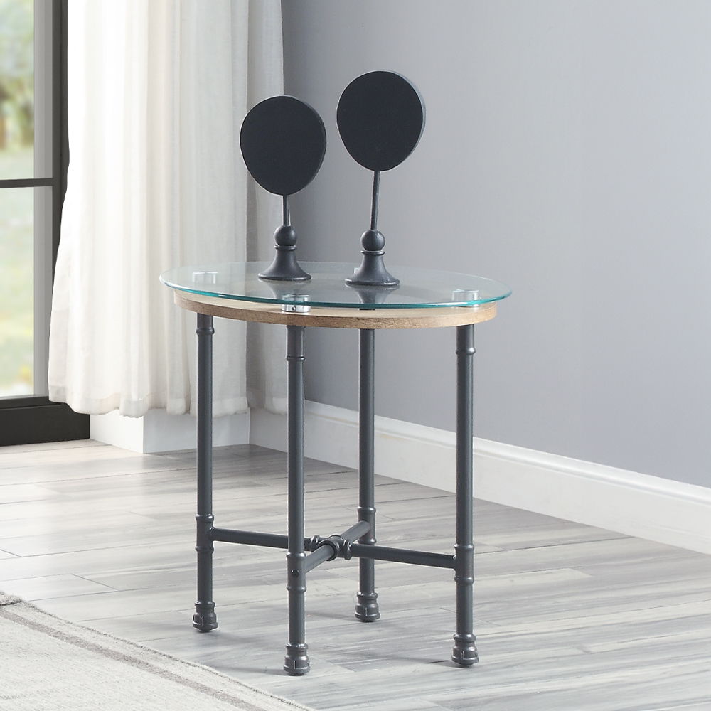 Brantley - End Table - Clear Glass & Sandy Gray, dark gray