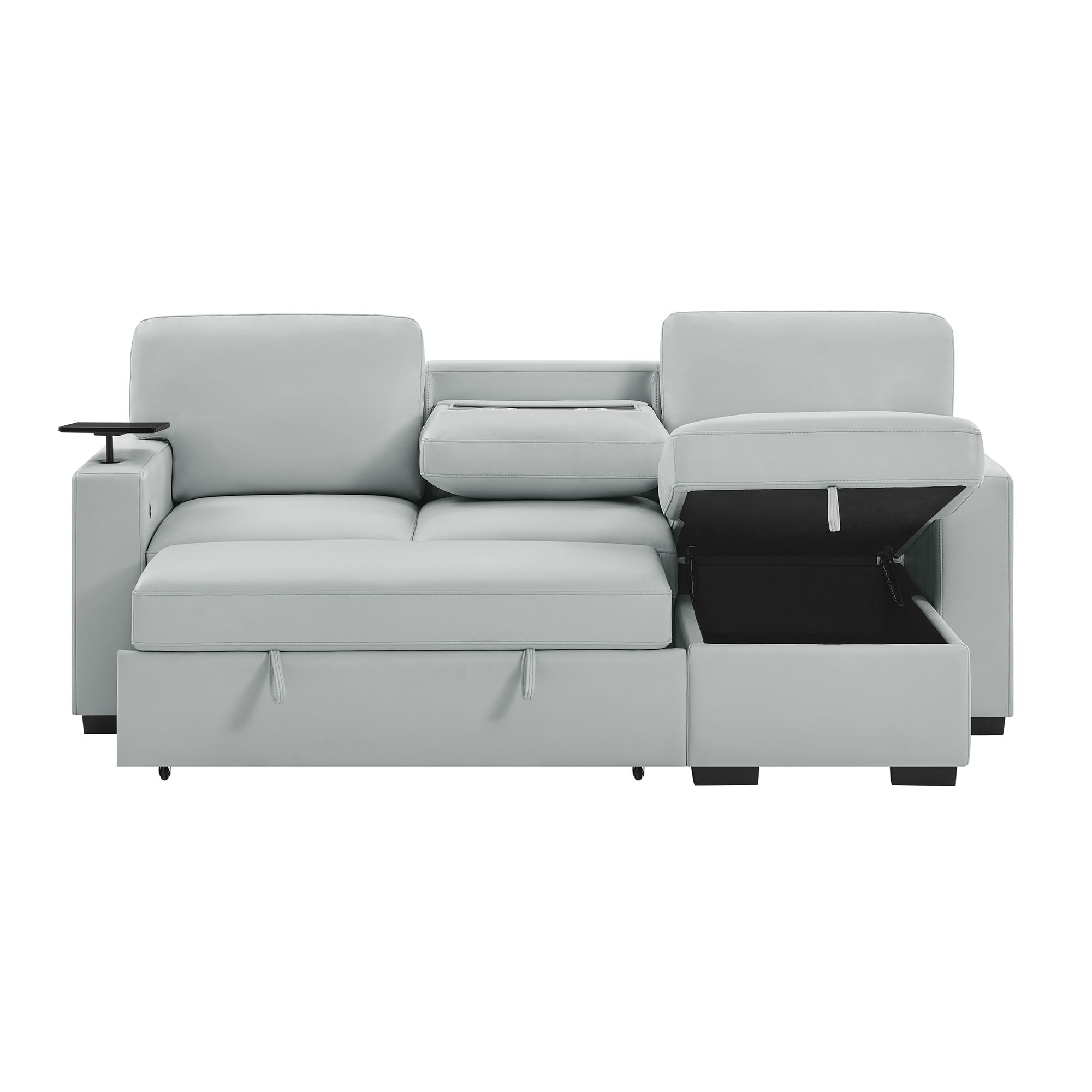 U0212 - Pull Out Sofa Bed With 1 Table Tray, 1 USB, And Storage Chaise - Silver