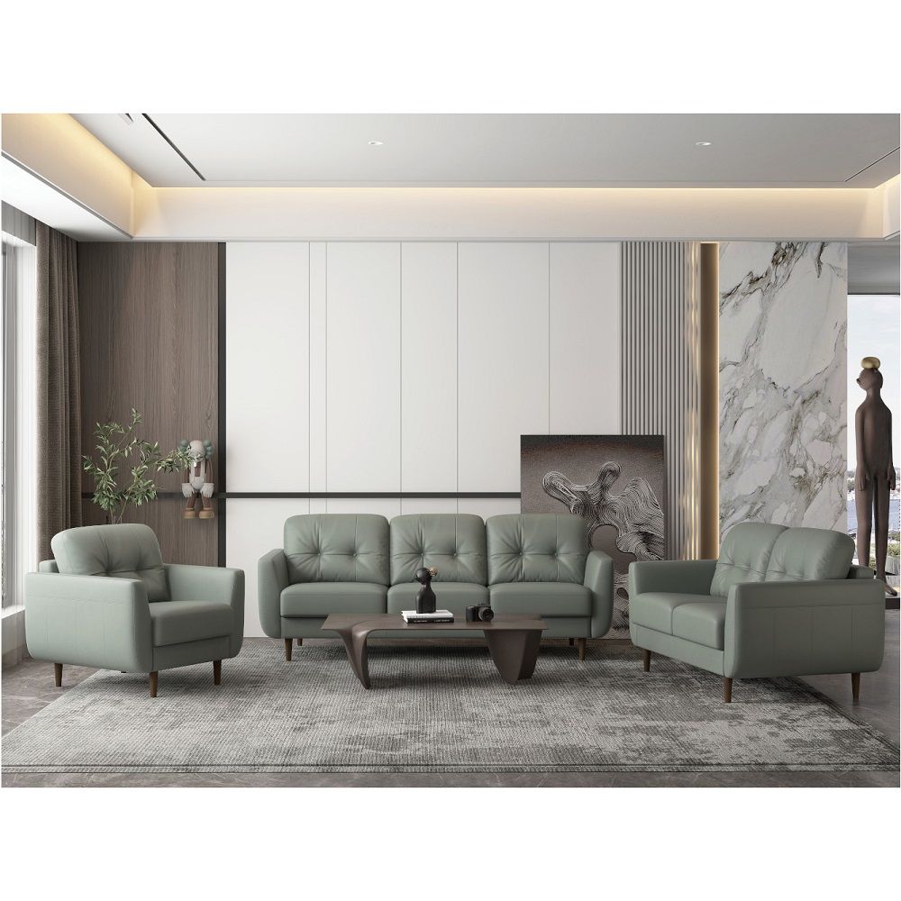 Radwan - Sofa - Pesto Green Leather, dark green