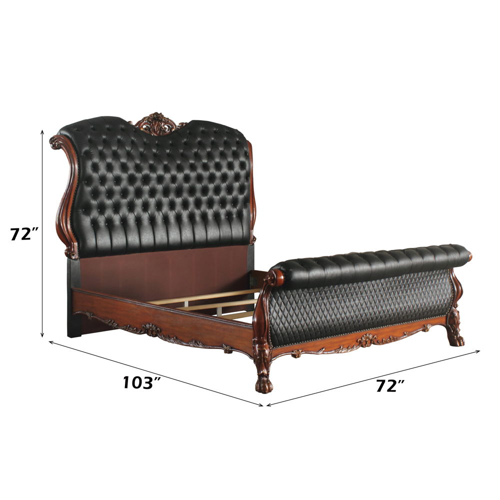 Dresden - Queen Bed - Synthetic Leather & Cherry Oak, black, view 5