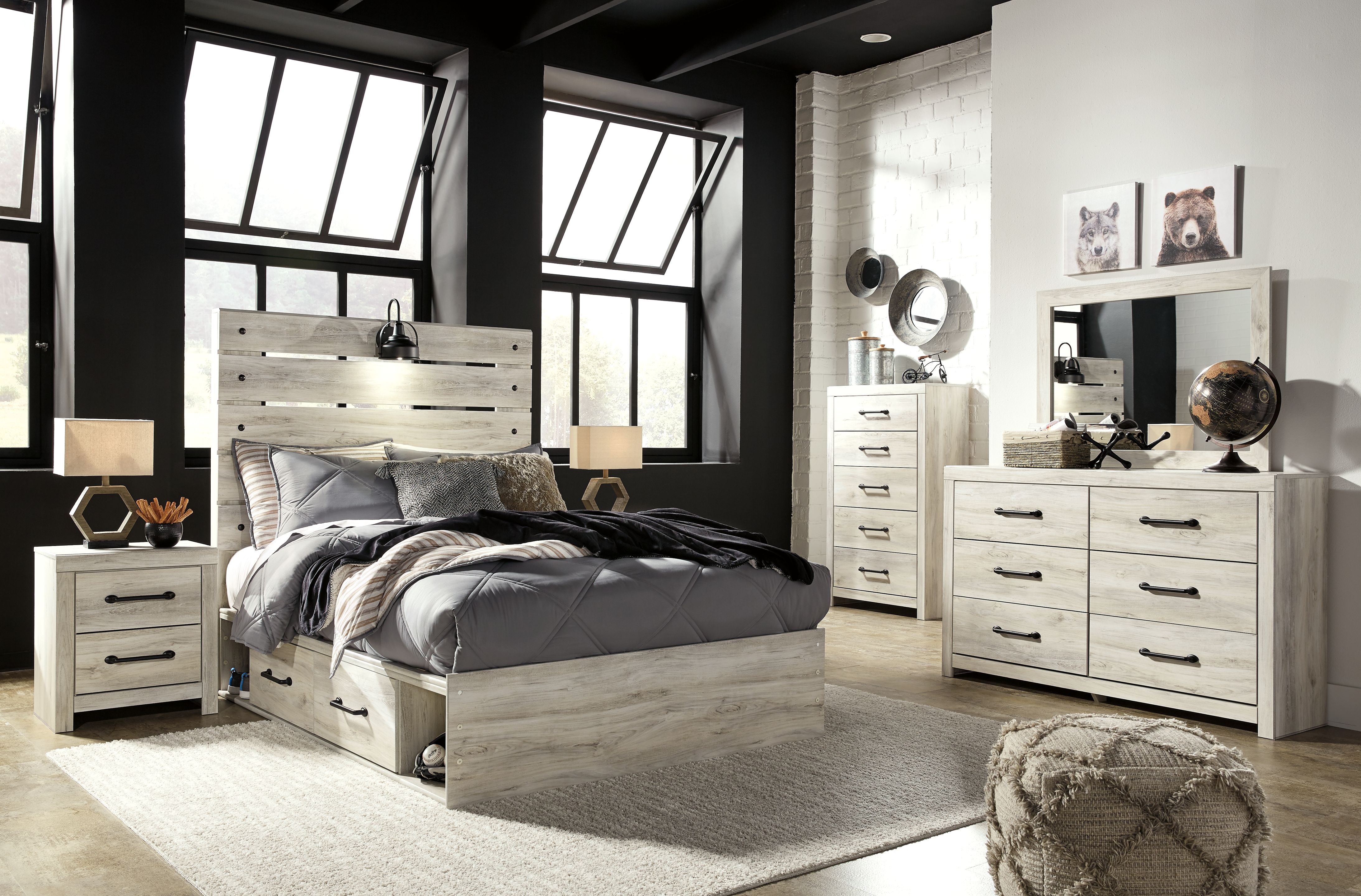 Full · 6 Pc · Dresser, Mirror, Full Panel Bed with Side Storage Drawers