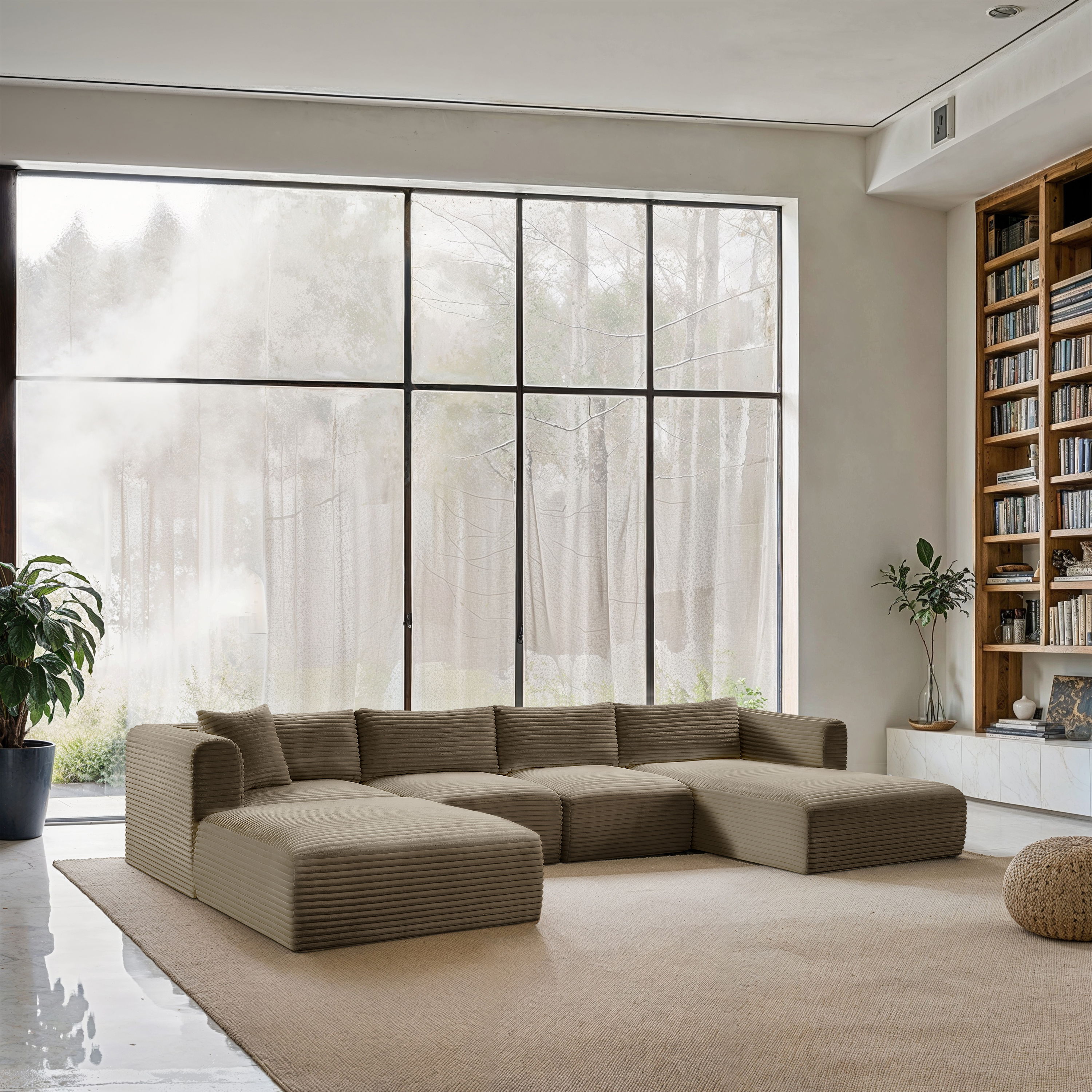 Shaggy - 5 Piece Modular Sectional With Chaise And Ottoman - Taupe