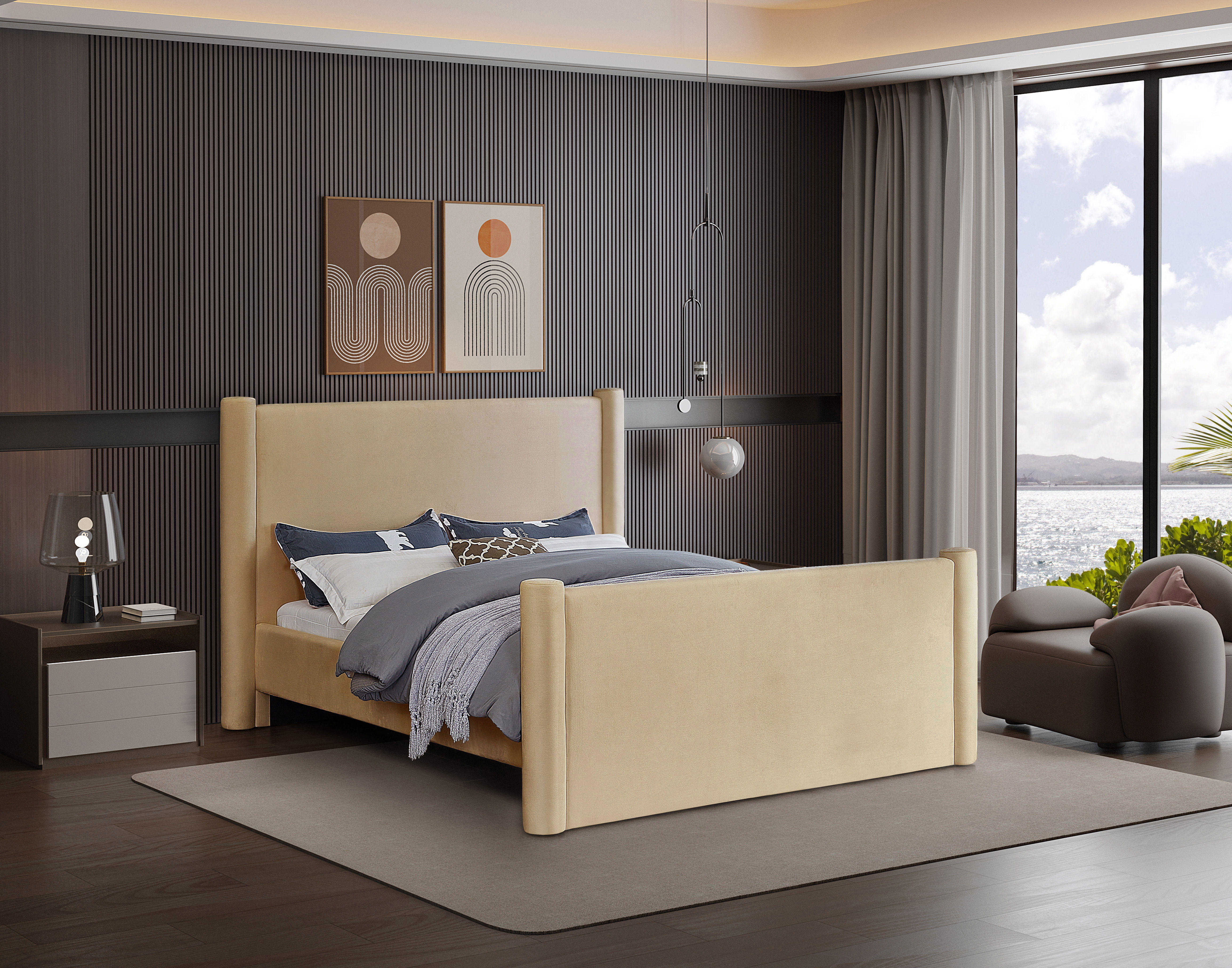 Elias - Velvet Full Bed - Camel