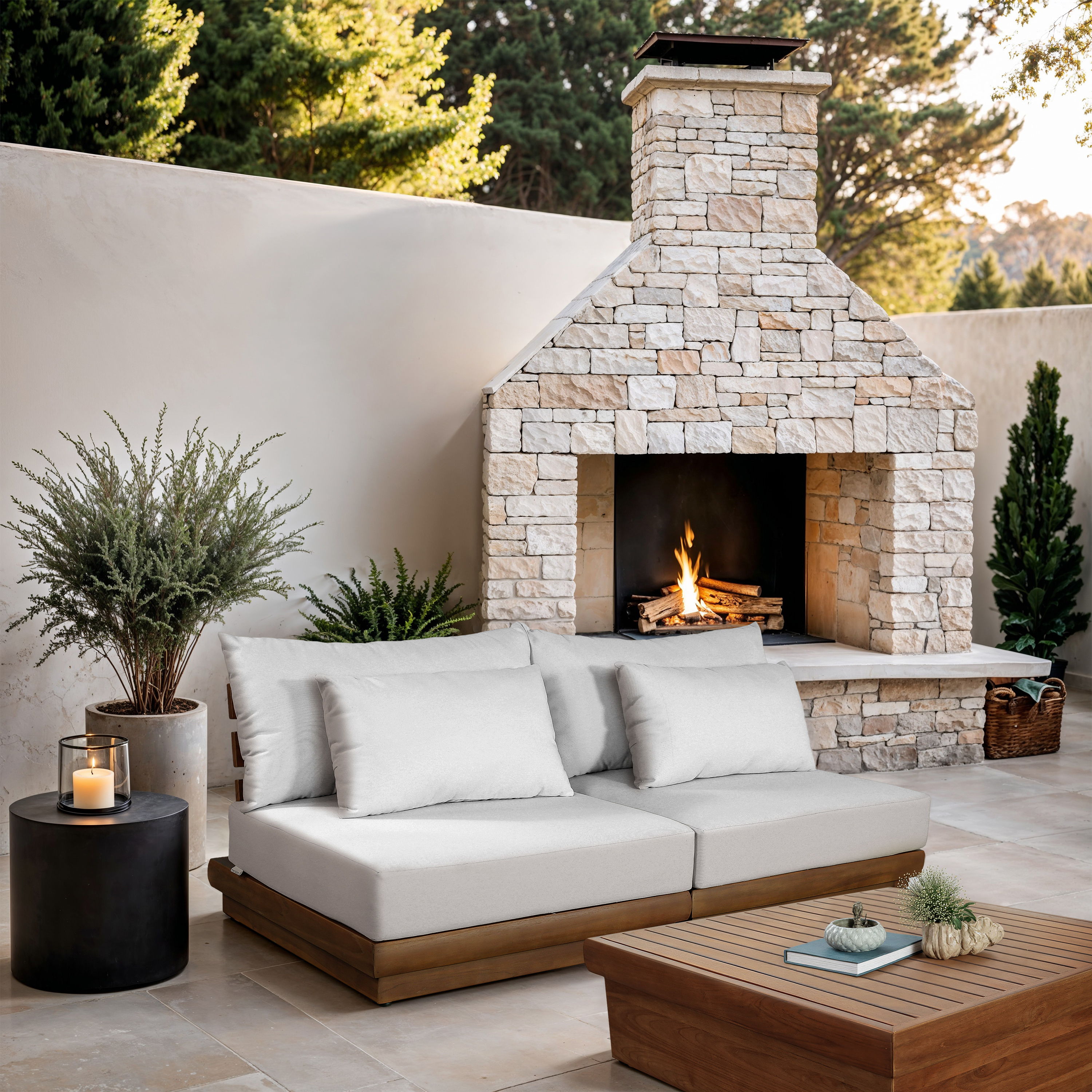 Mirella - 2 Piece Water Resistant Fabric 74" Upholstered Outdoor Patio Modular Loveseat - Off-White