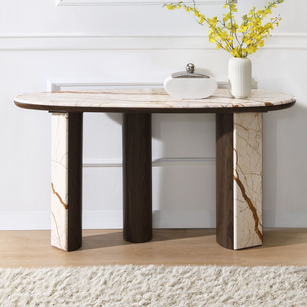 Haidar - Console Table With Marble Top - Natural / Brown, beige