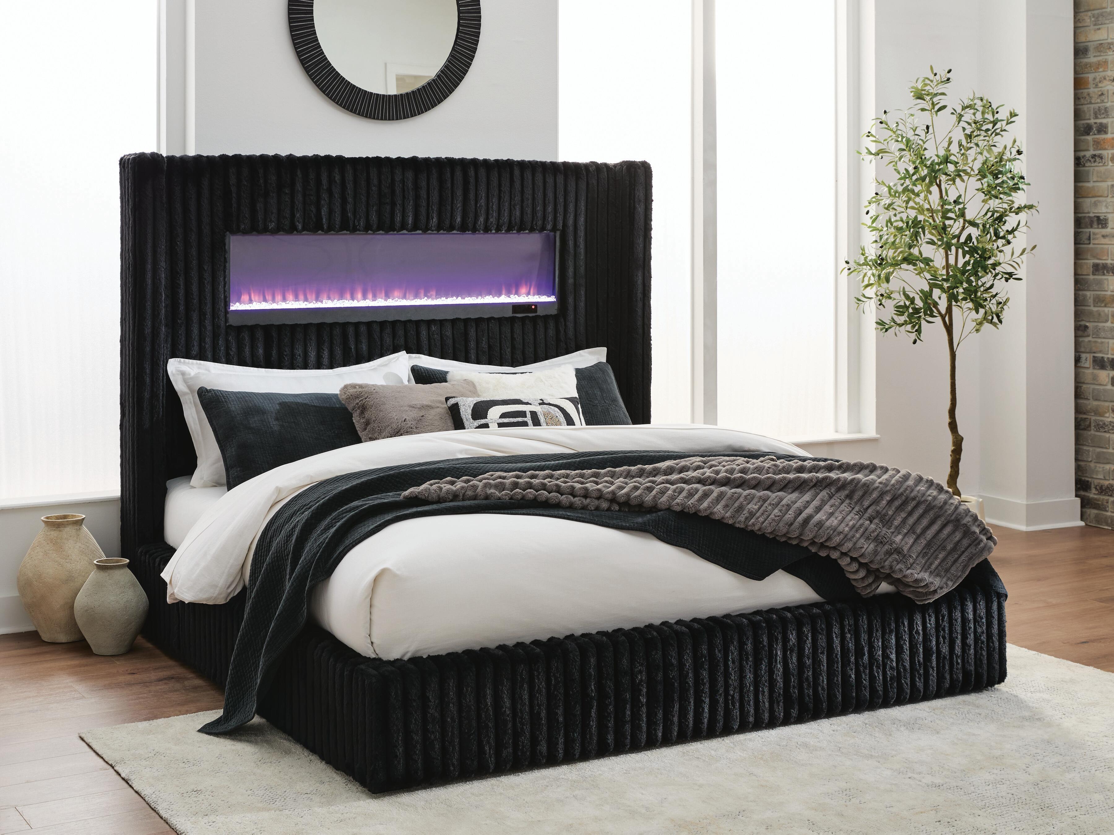 Ashley Furniture Tayleena - Queen Upholstered Bed With Fireplace And Wireless Audio - Black - Image 10