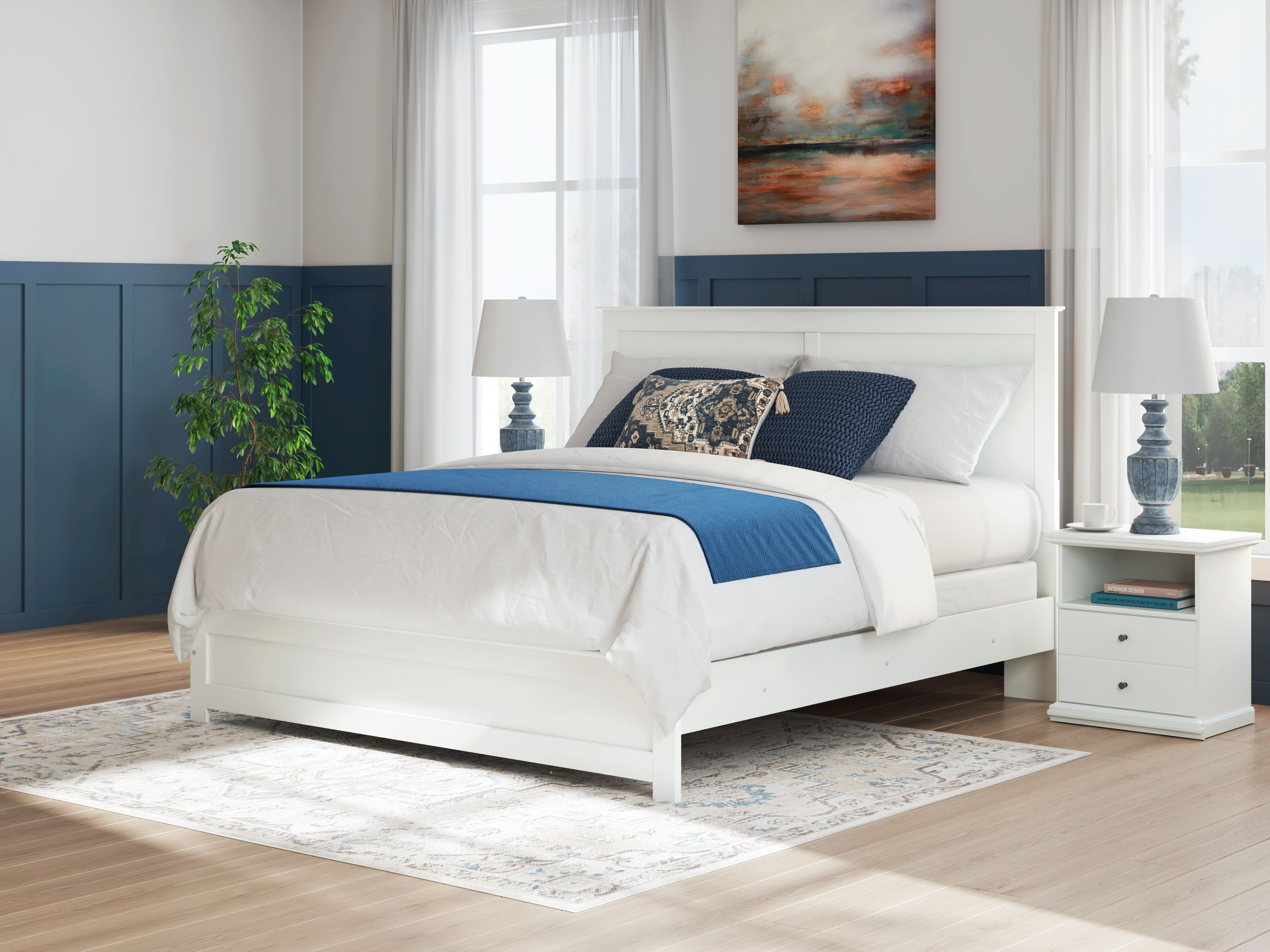 Ashley Furniture Bostwick Shoals - 6 Pc. - Dresser, Mirror, King Panel Bed With Framed Footboard, 2 Nightstands - White - Image 6