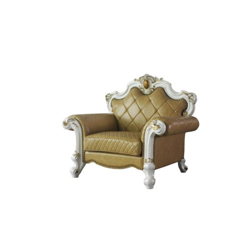 Picardy - Chair With Pillow - Butterscotch Synthetic Leather & Antique Pearl, beige