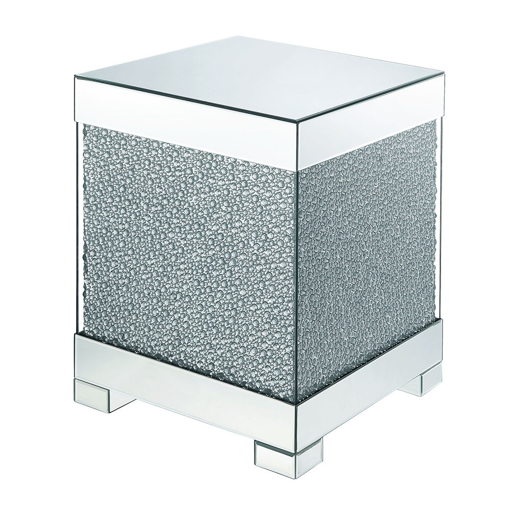 Mallika - End Table - Mirrored & Faux Round Crystals, silver, view 2