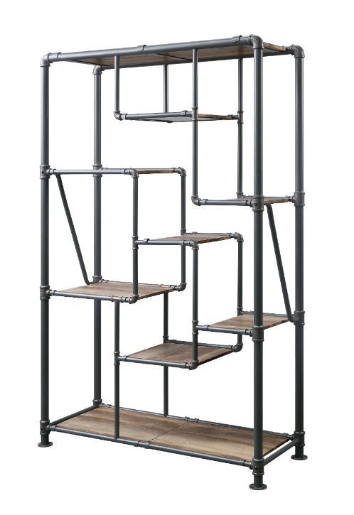 Brantley - Bookshelf - Antique Oak & Sandy Gray, dark gray