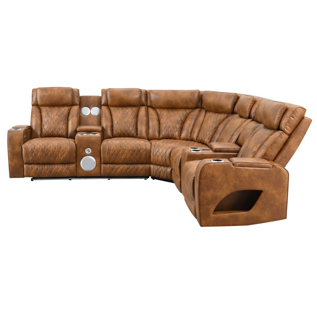 Taddeo - Power Motion Sectional Sofa With Power Headrest, Massage & LED - Two Tone Brown Leatherette, light brown, view 5